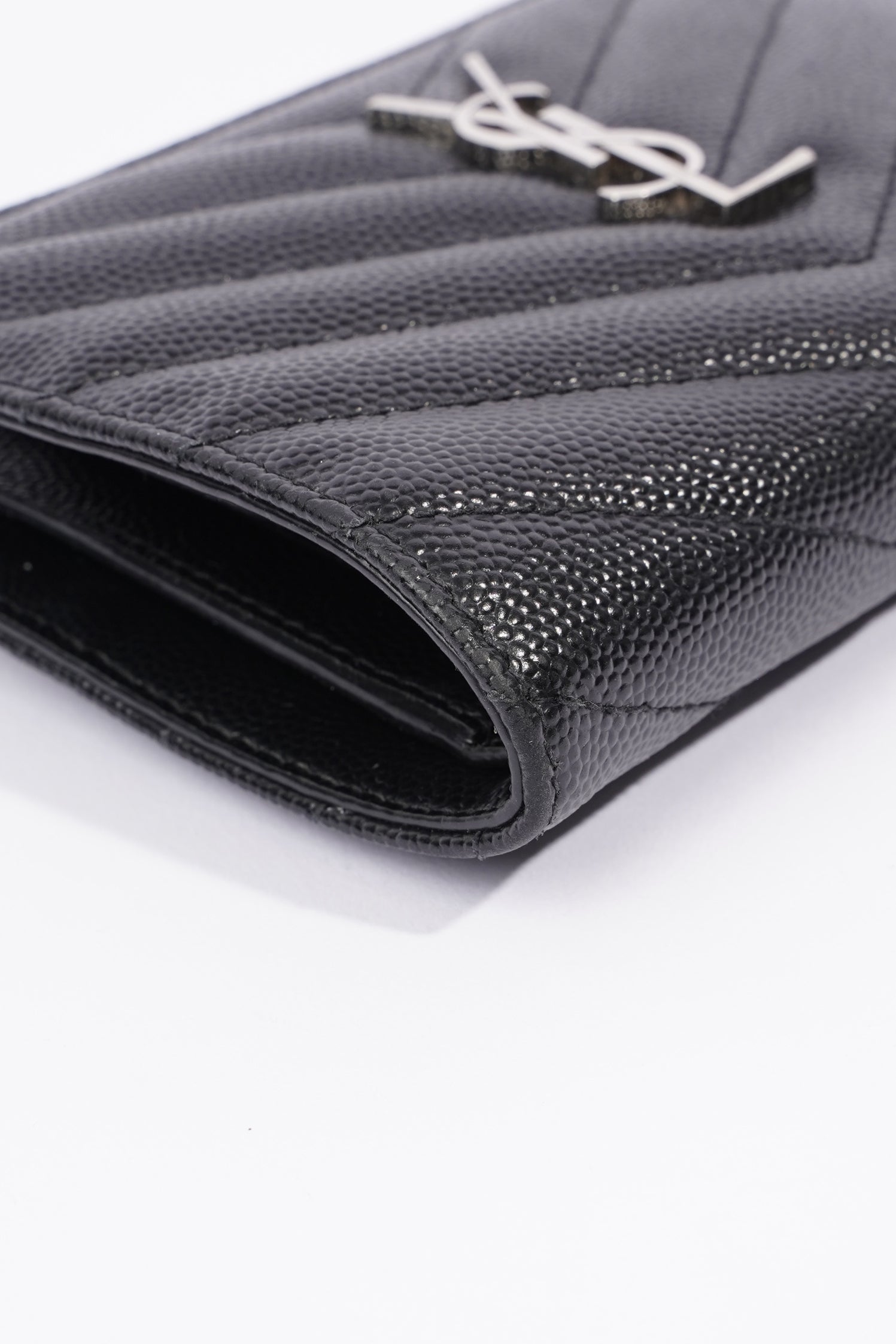 Saint Laurent Womens Quilted Bifold Wallet Black Leather Small