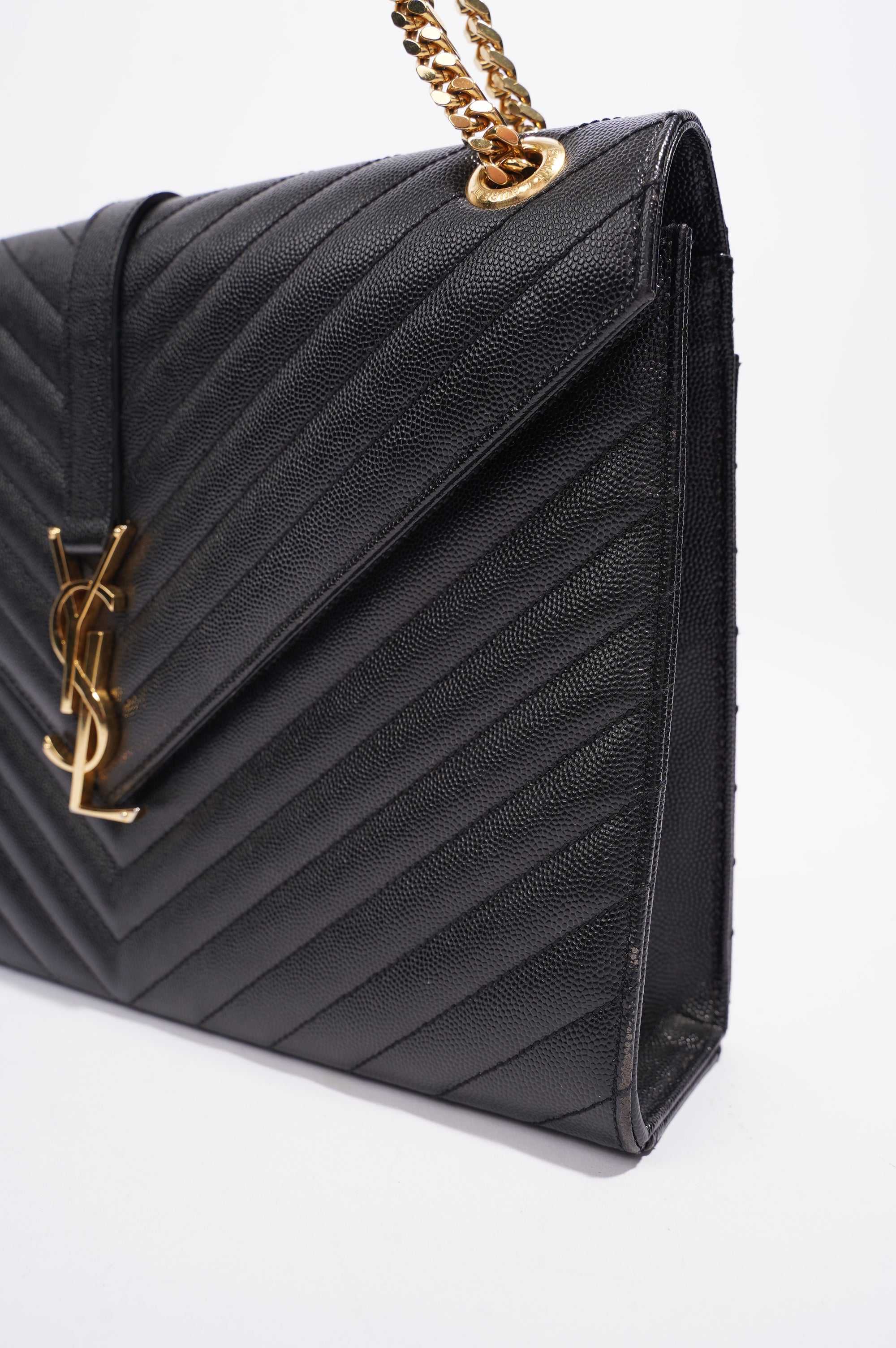 SAINT LAURENT WOMENS ENVELOPE BAG BLACK LEATHER LARGE