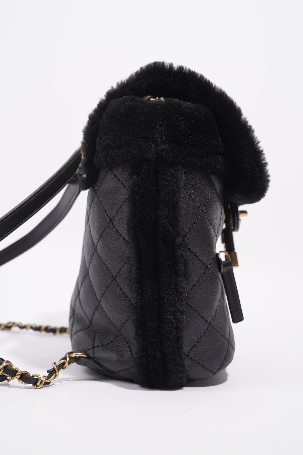 Chanel Womens Shearling Lambskin Backpack Black