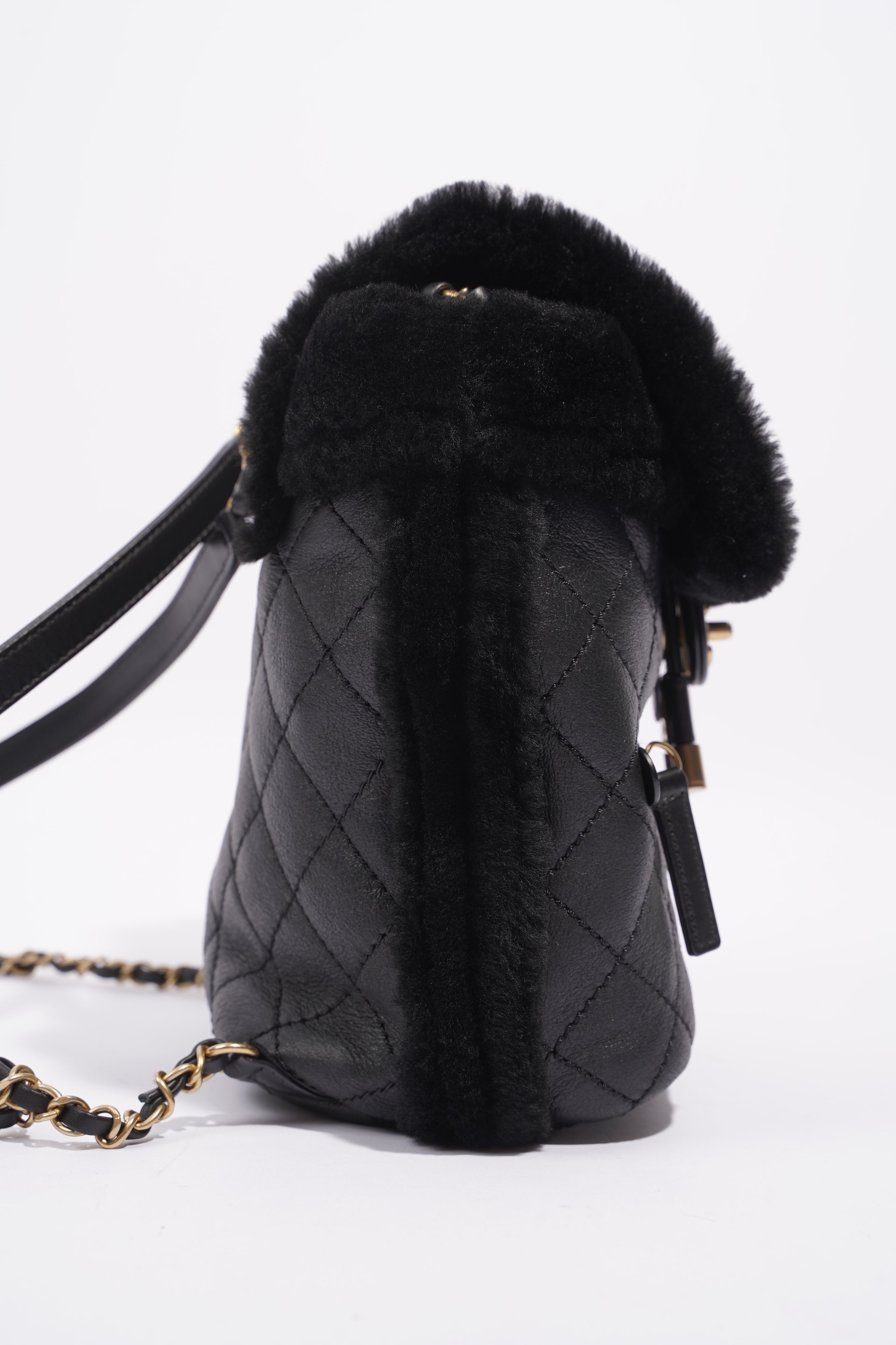 Chanel Womens Shearling Lambskin Backpack Black