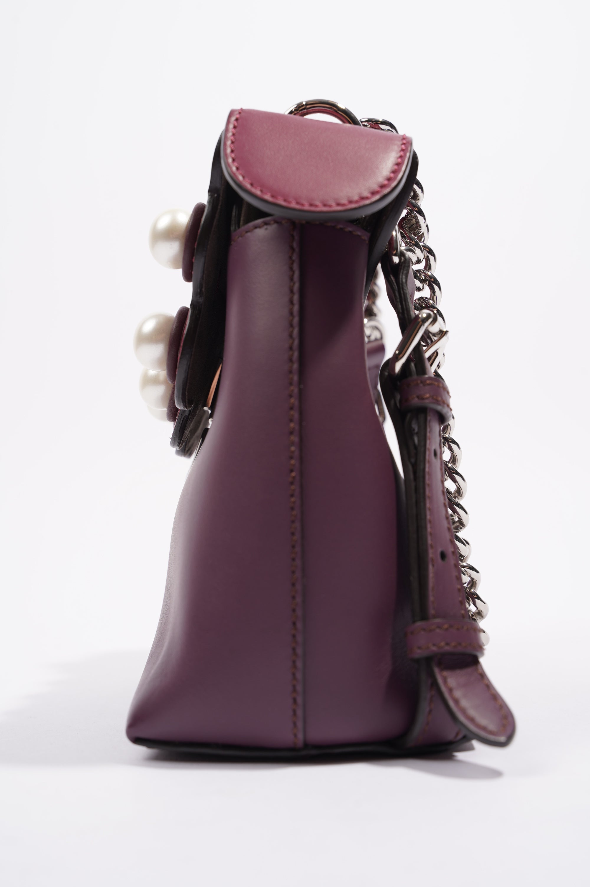 Fendi Womens Pearl Scalloped Mini Back To School Backpack Black / Cherry