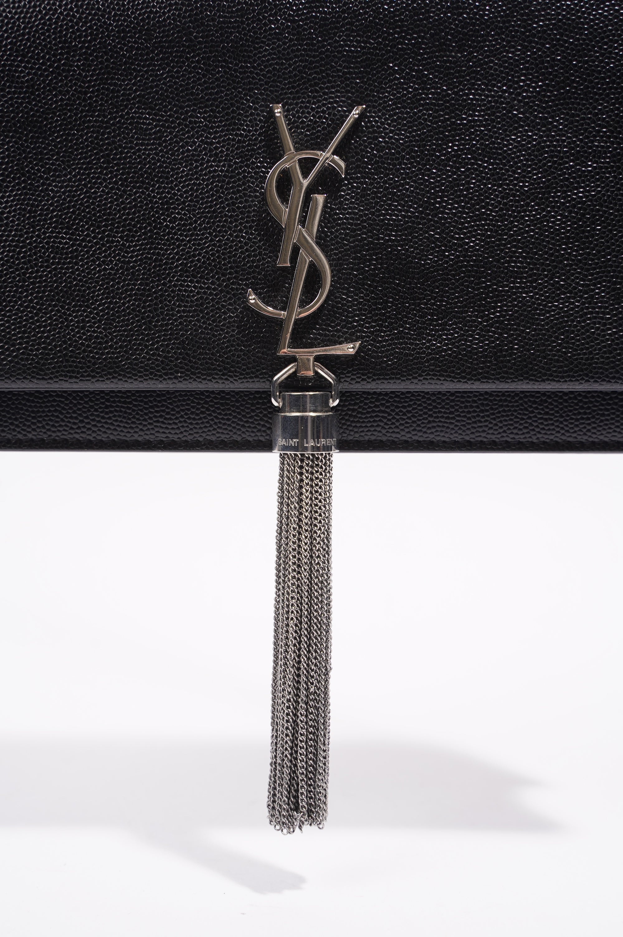 Saint Laurent Womens Kate Tassel Chain Wallet Black Leather Small