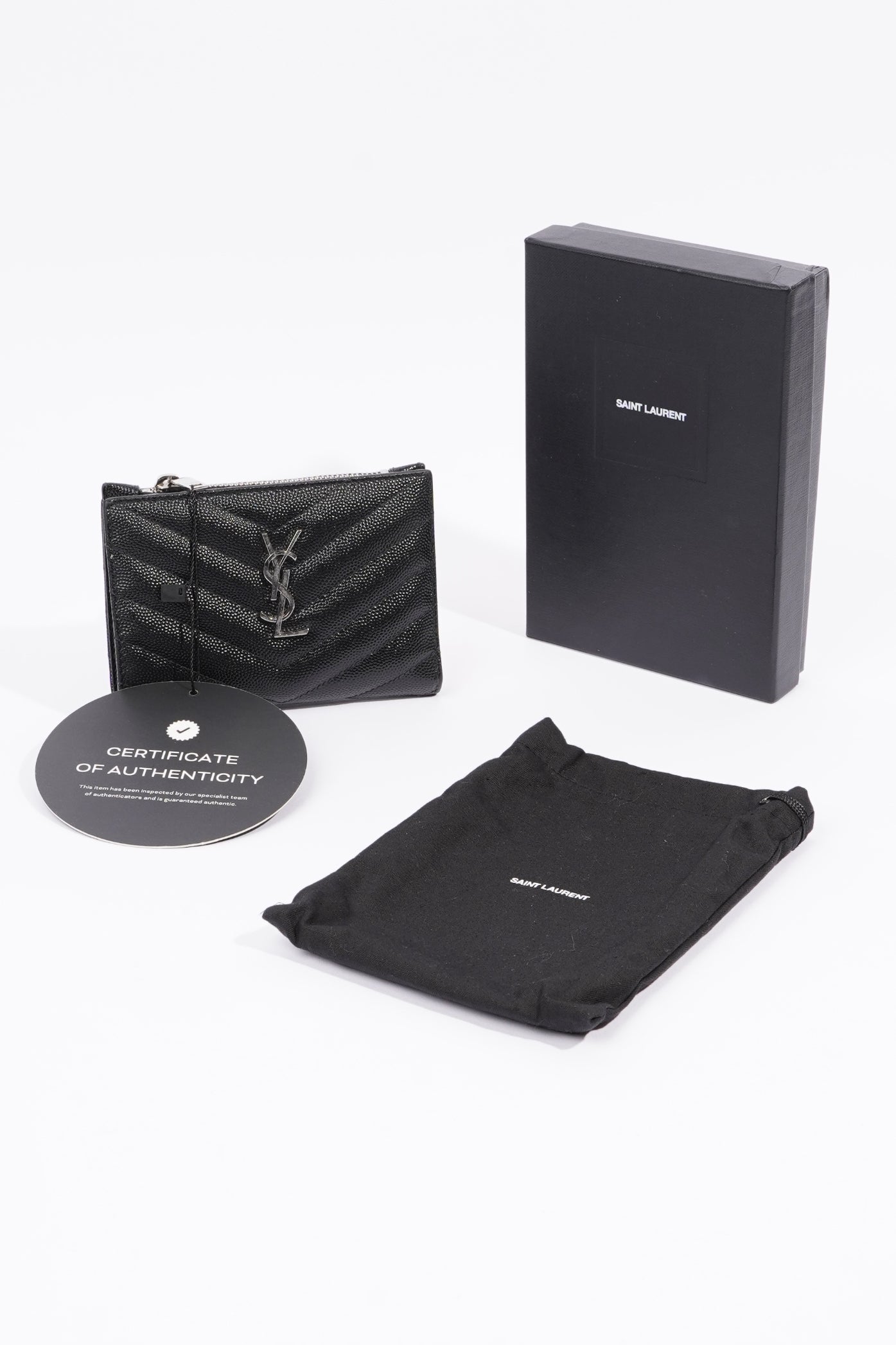 Saint Laurent Womens Quilted Bifold Wallet Black Leather Small