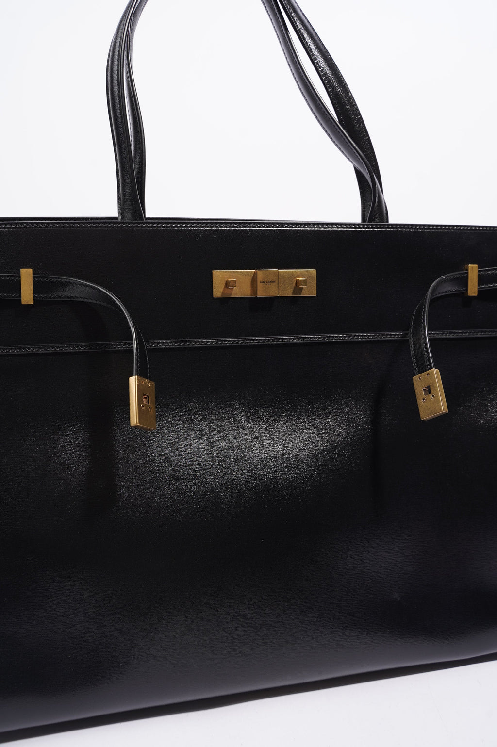 Saint Laurent Womens Manhattan Shopping Bag Black Gold Medium