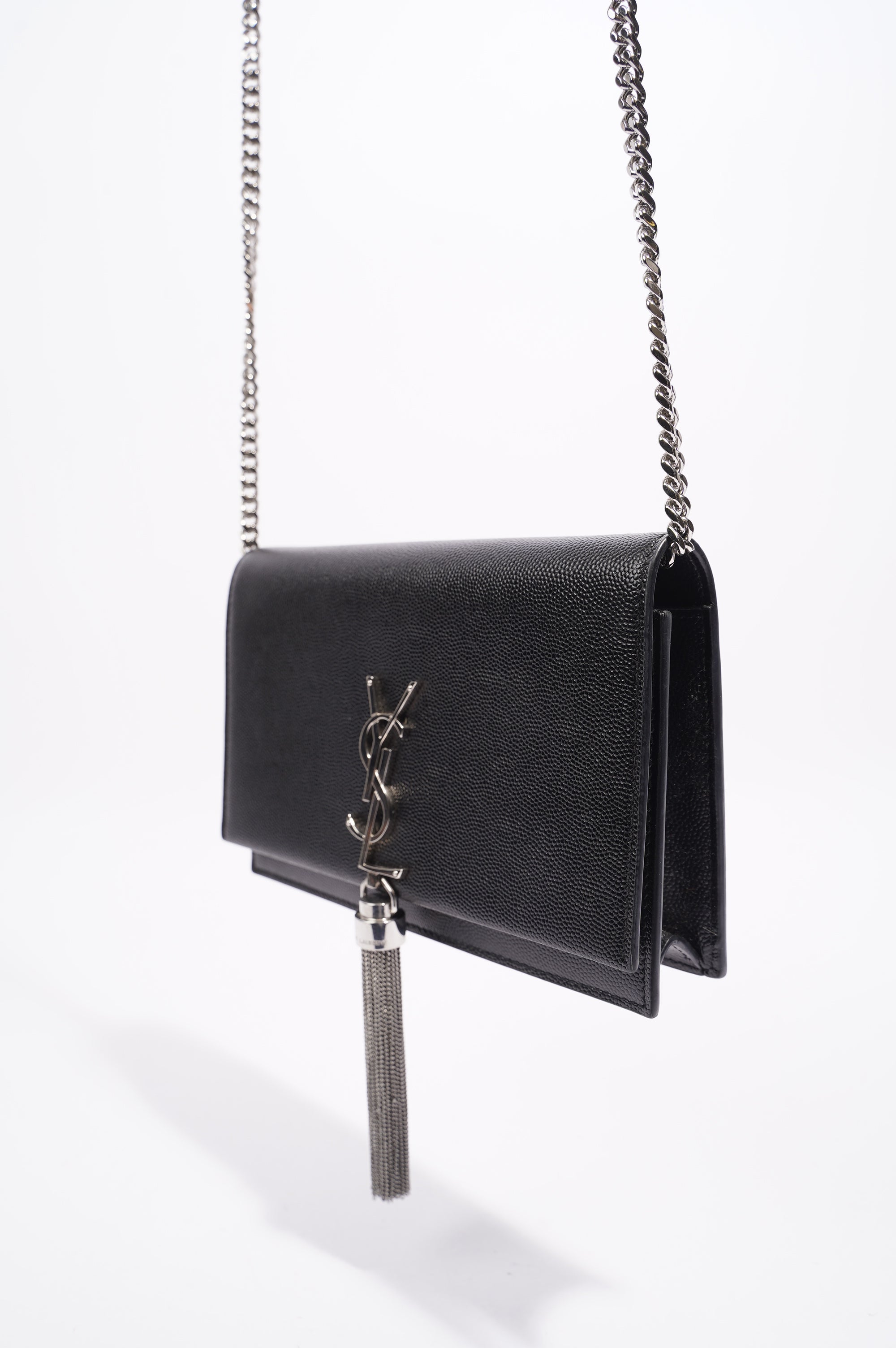 Saint Laurent Womens Kate Tassel Chain Wallet Black Leather Small