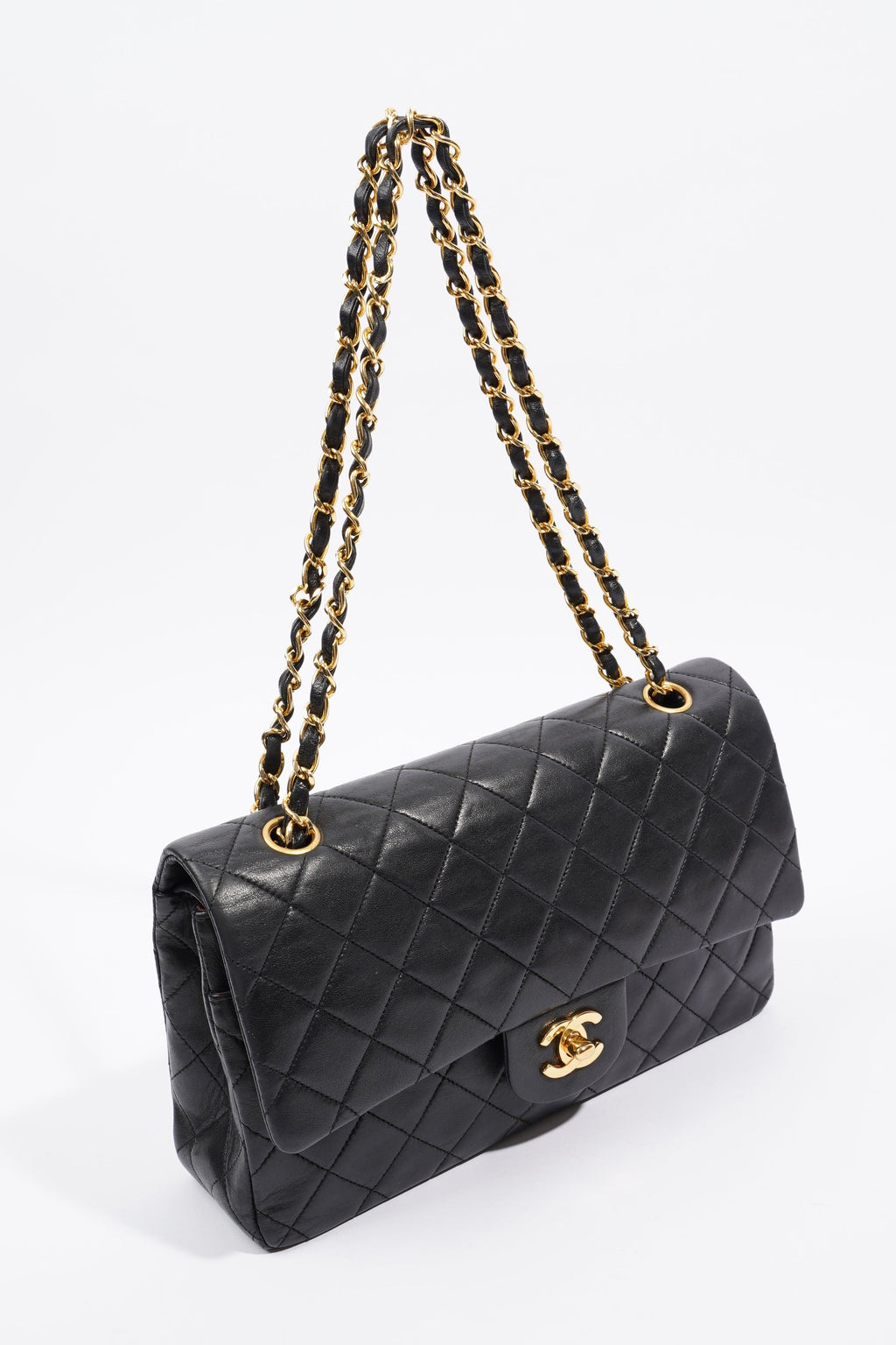 Chanel Womens Vintage Double Flap Lambskin Black Leather Medium
