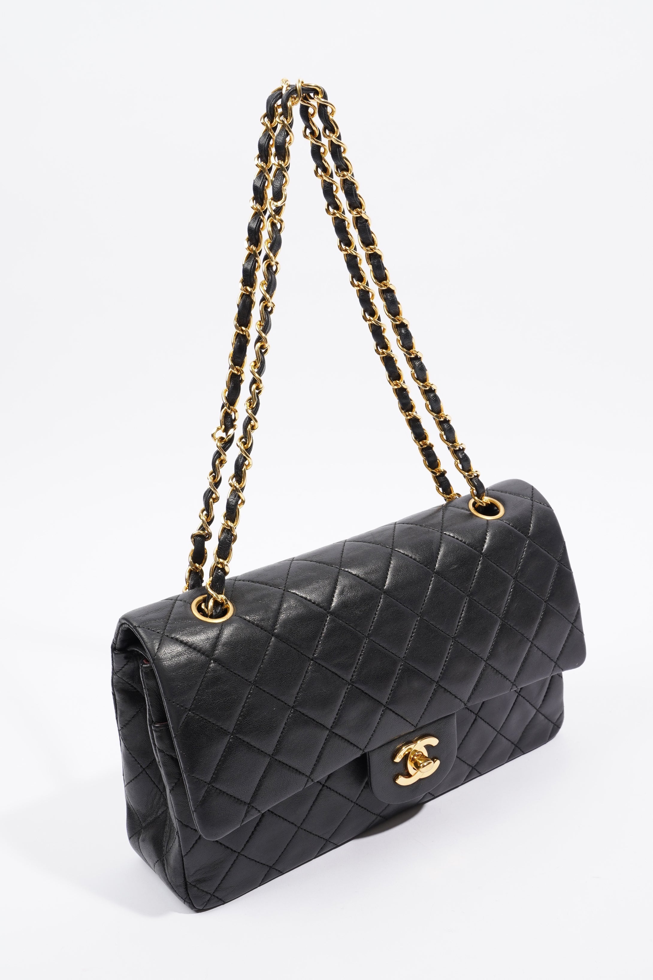 Chanel Womens Vintage Double Flap Lambskin Black Leather Medium