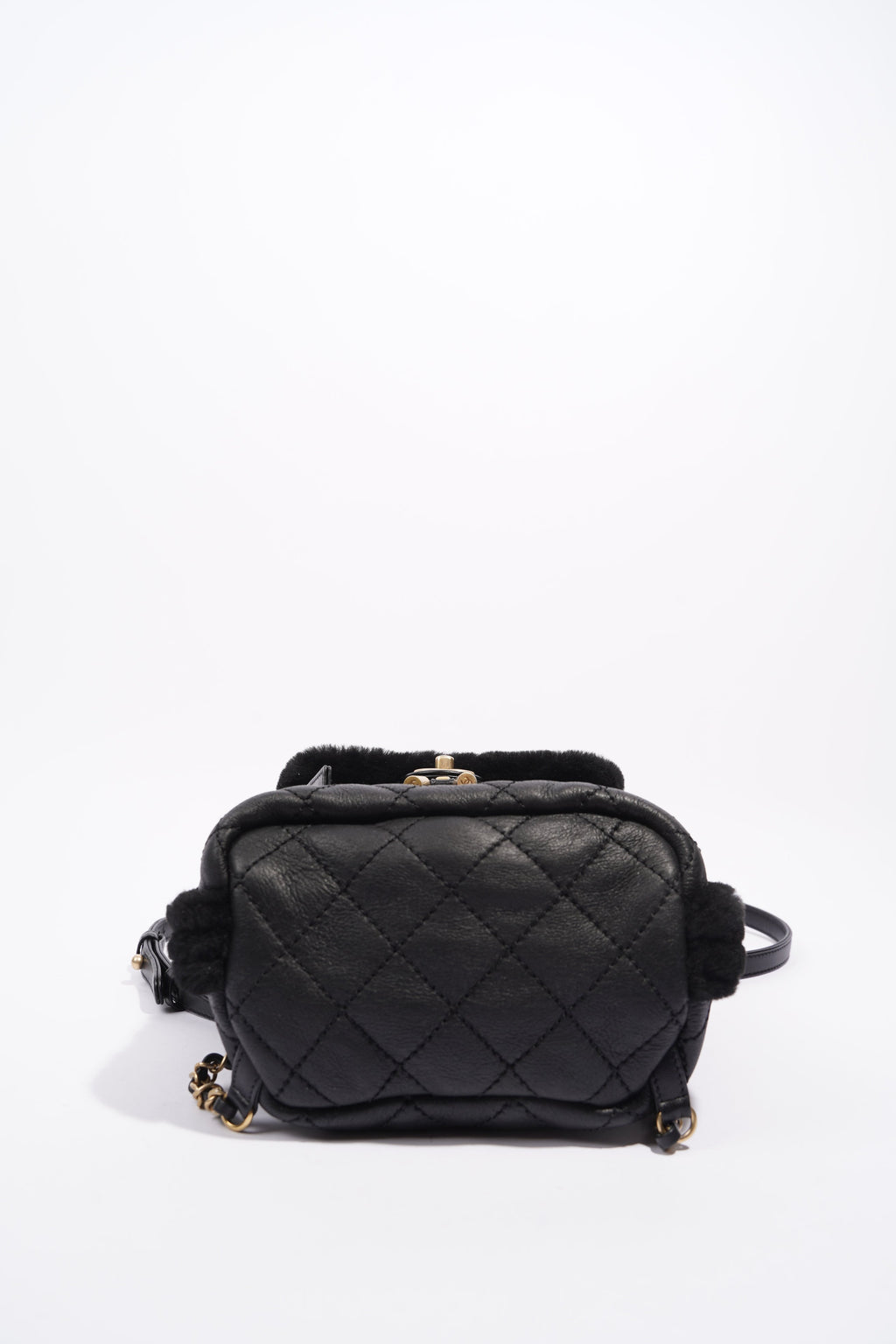 Chanel Womens Shearling Lambskin Backpack Black