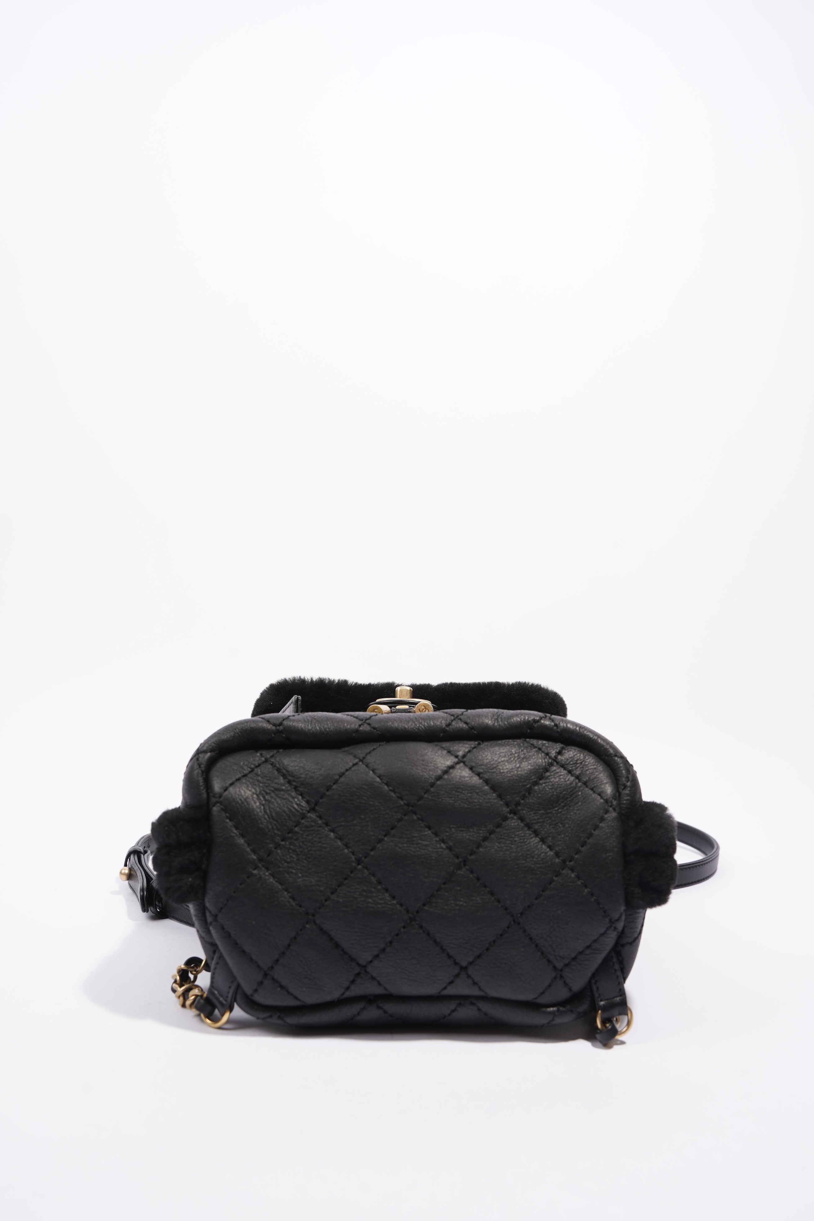 Chanel Womens Shearling Lambskin Backpack Black