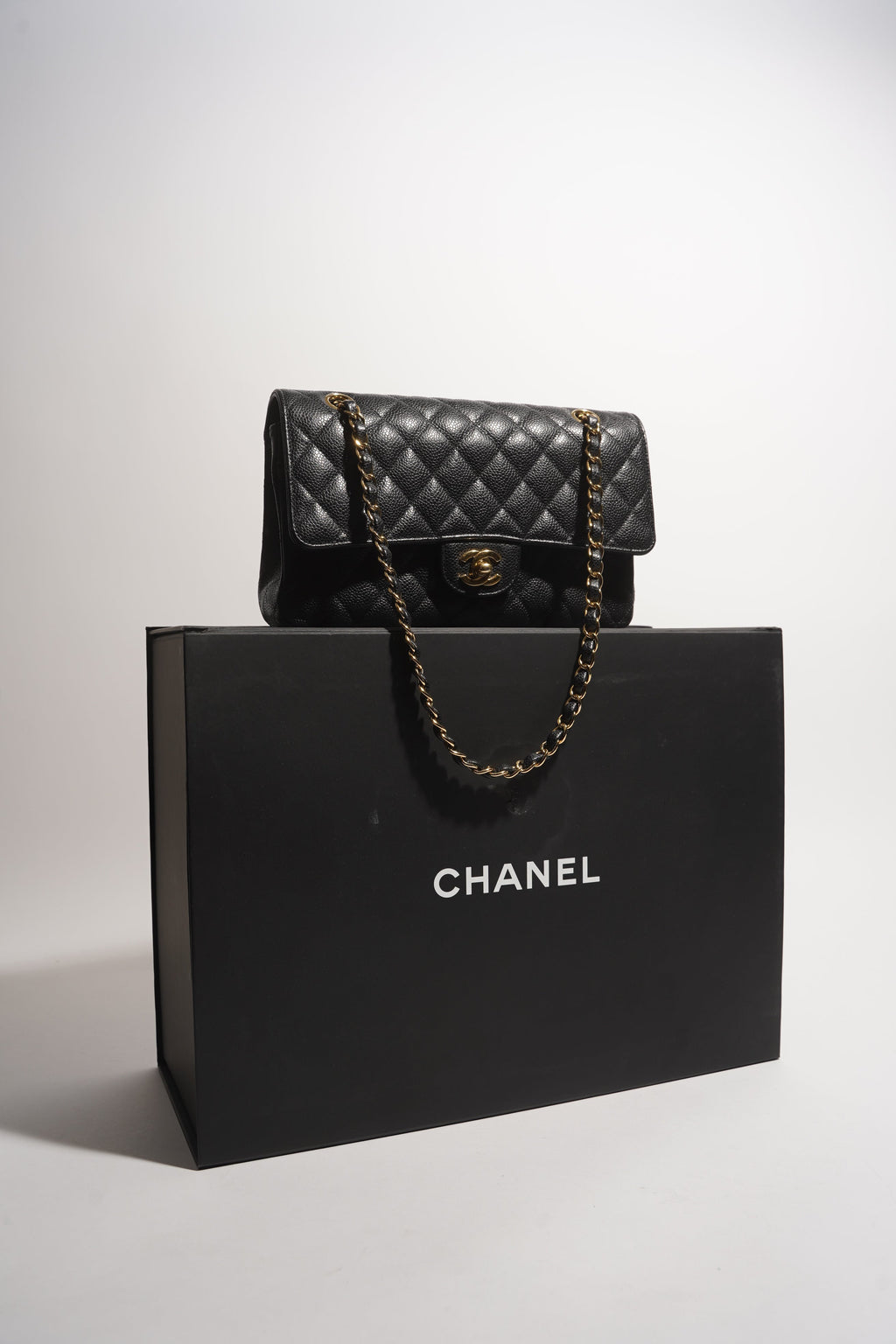 Chanel Womens Classic Flap Black Gold Medium
