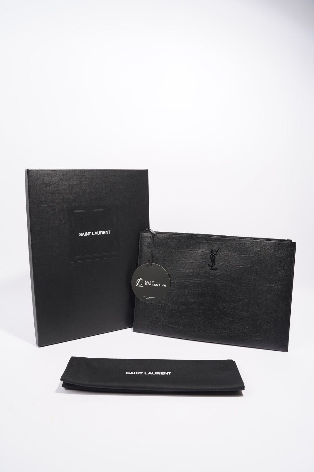 Saint Laurent Womens Clutch Black Leather Large
