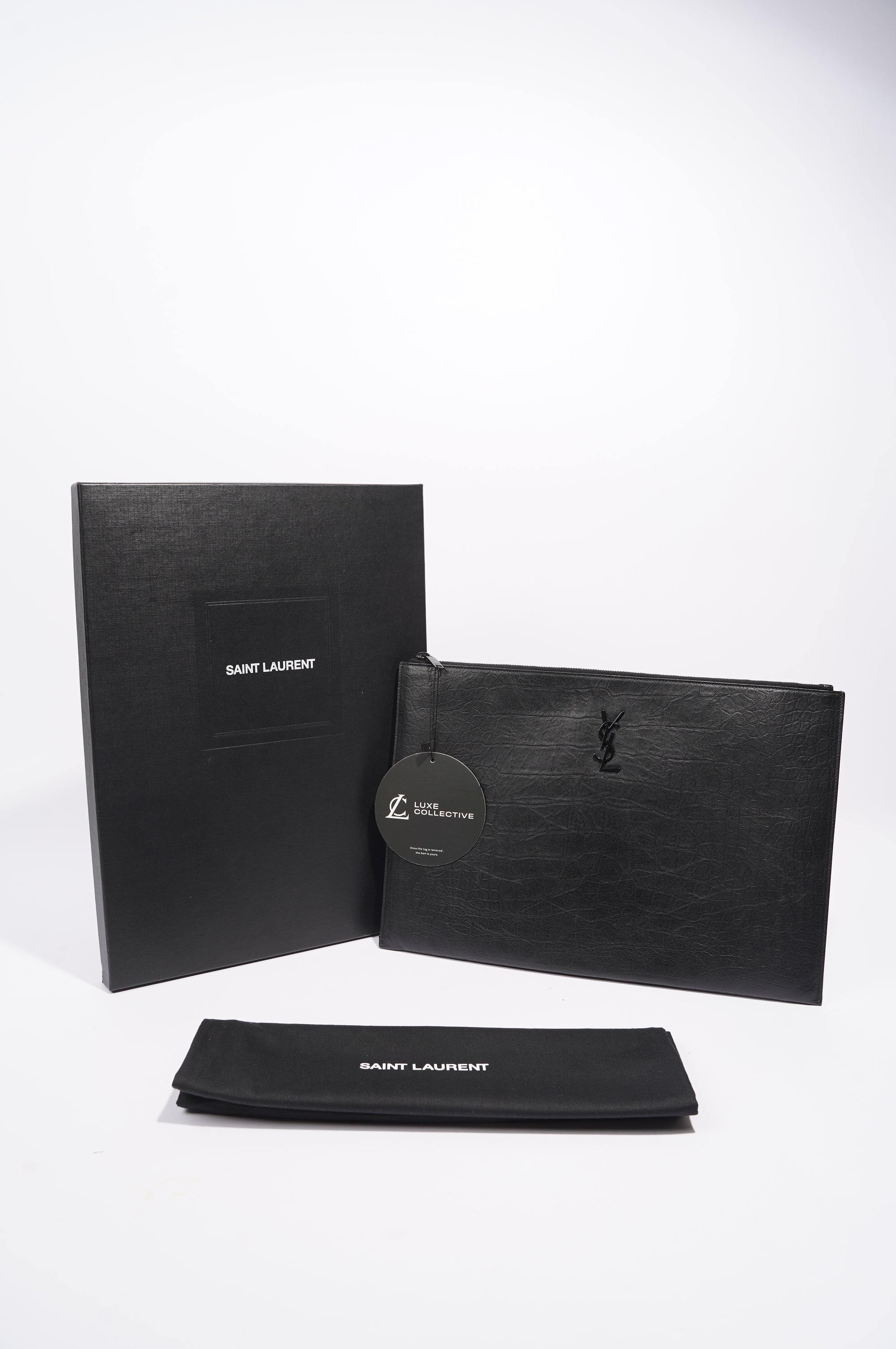 Saint Laurent Womens Clutch Black Leather Large