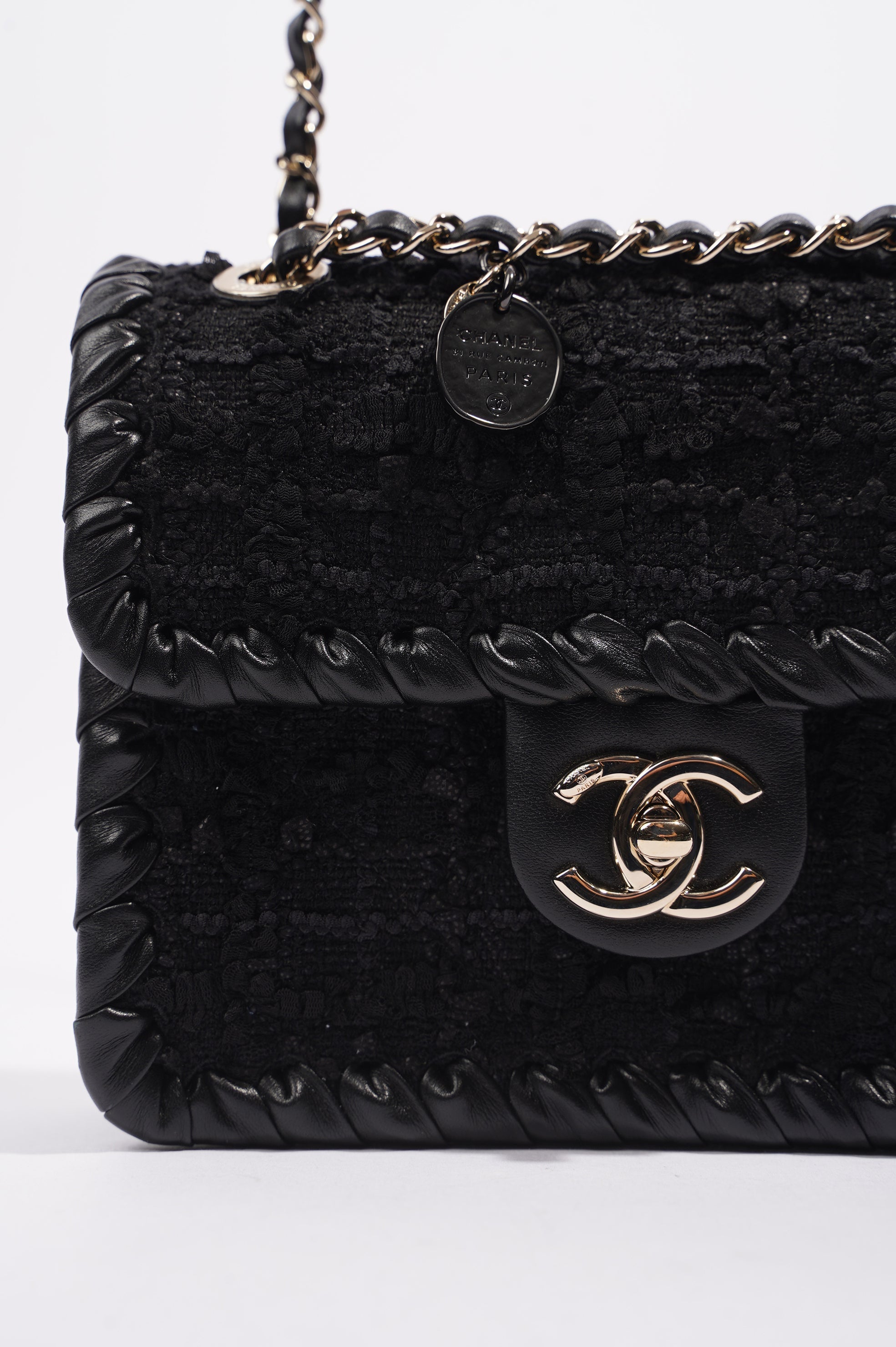 Chanel Womens Flap Bag Black Tweed Mini