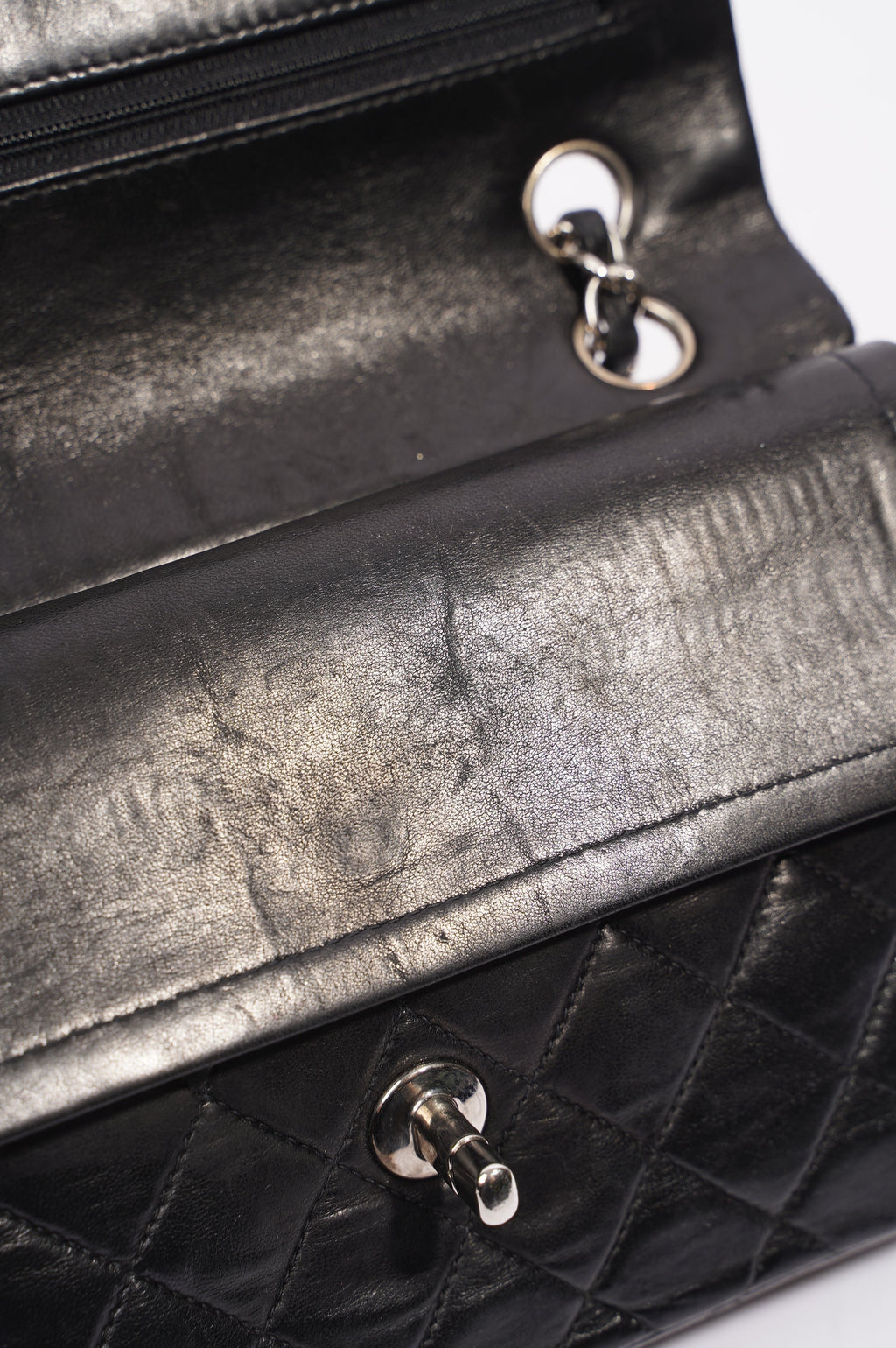 Chanel Womens Lambskin Double Flap Black Small