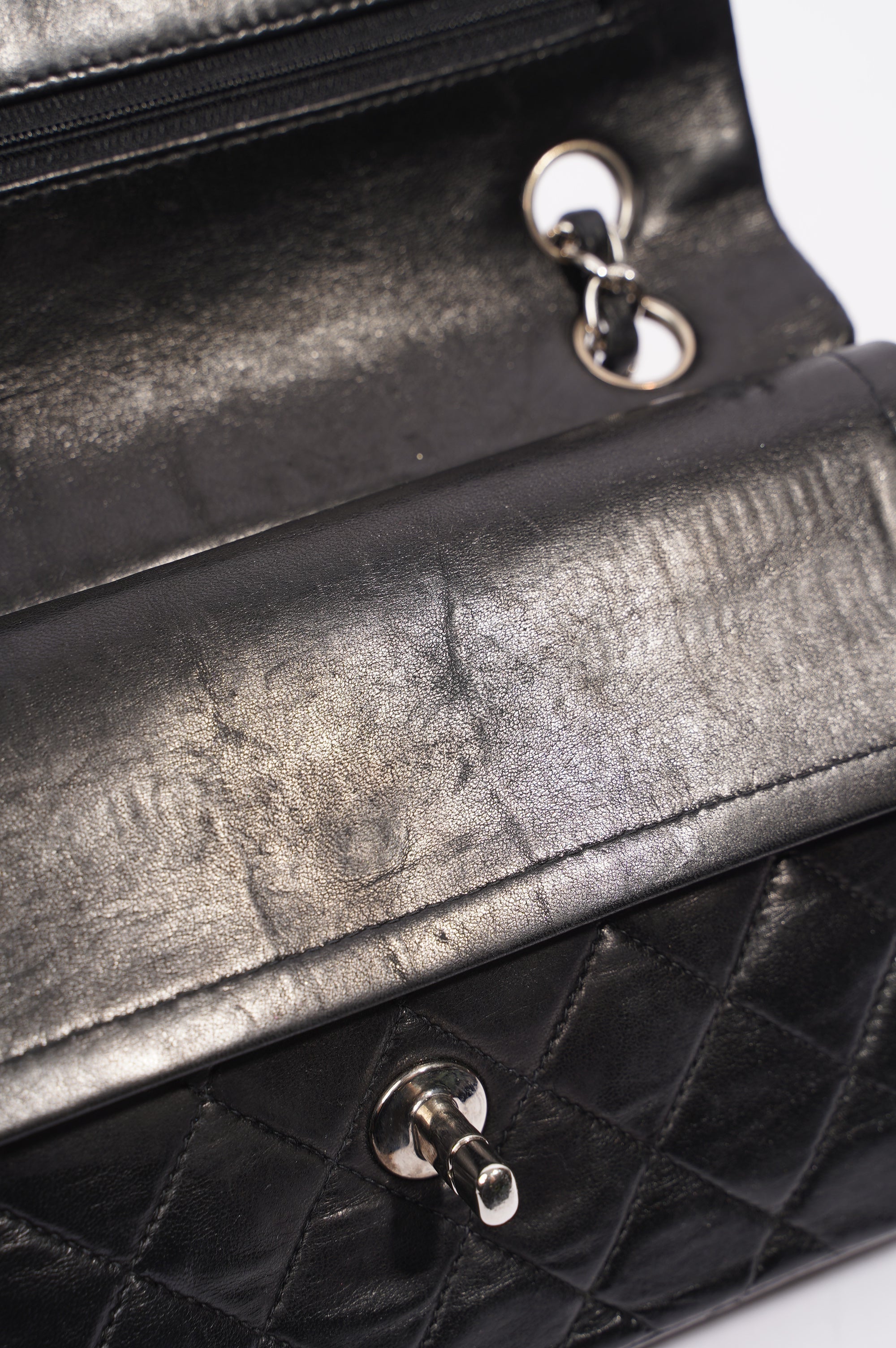Chanel Womens Lambskin Double Flap Black Small