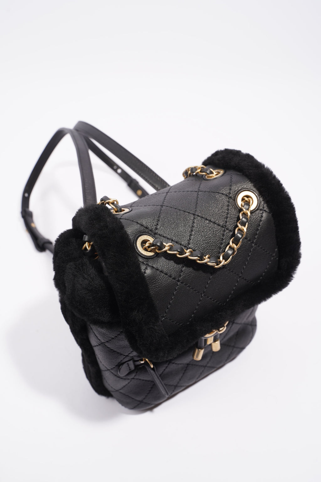 Chanel Womens Shearling Lambskin Backpack Black