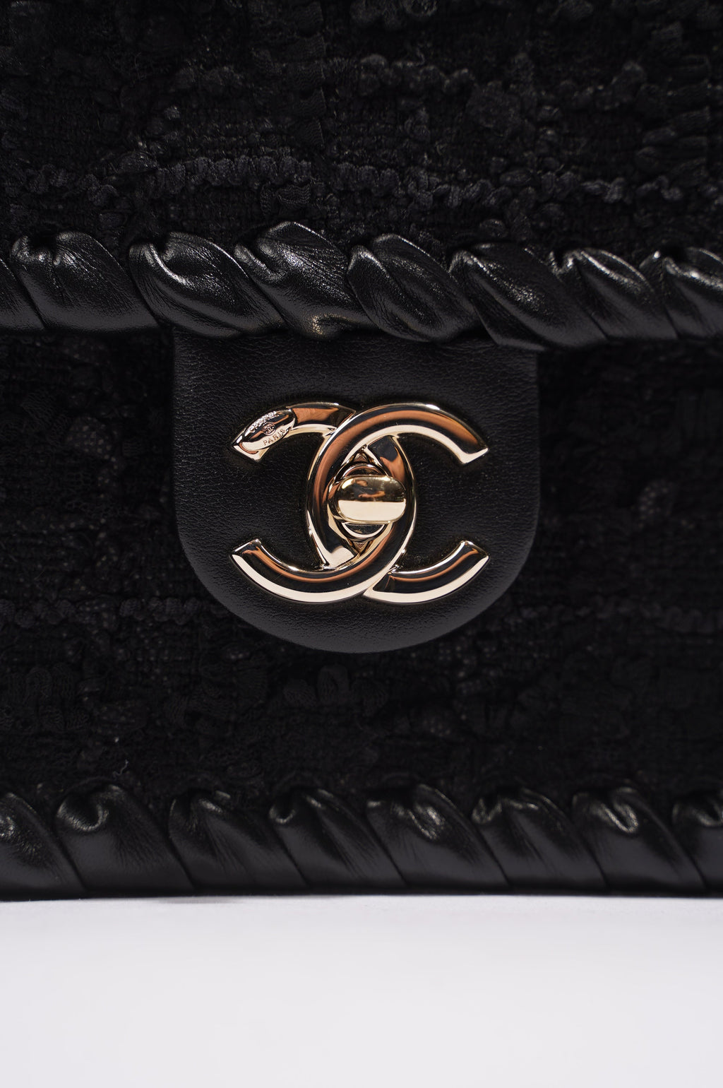 Chanel Womens Flap Bag Black Tweed Mini