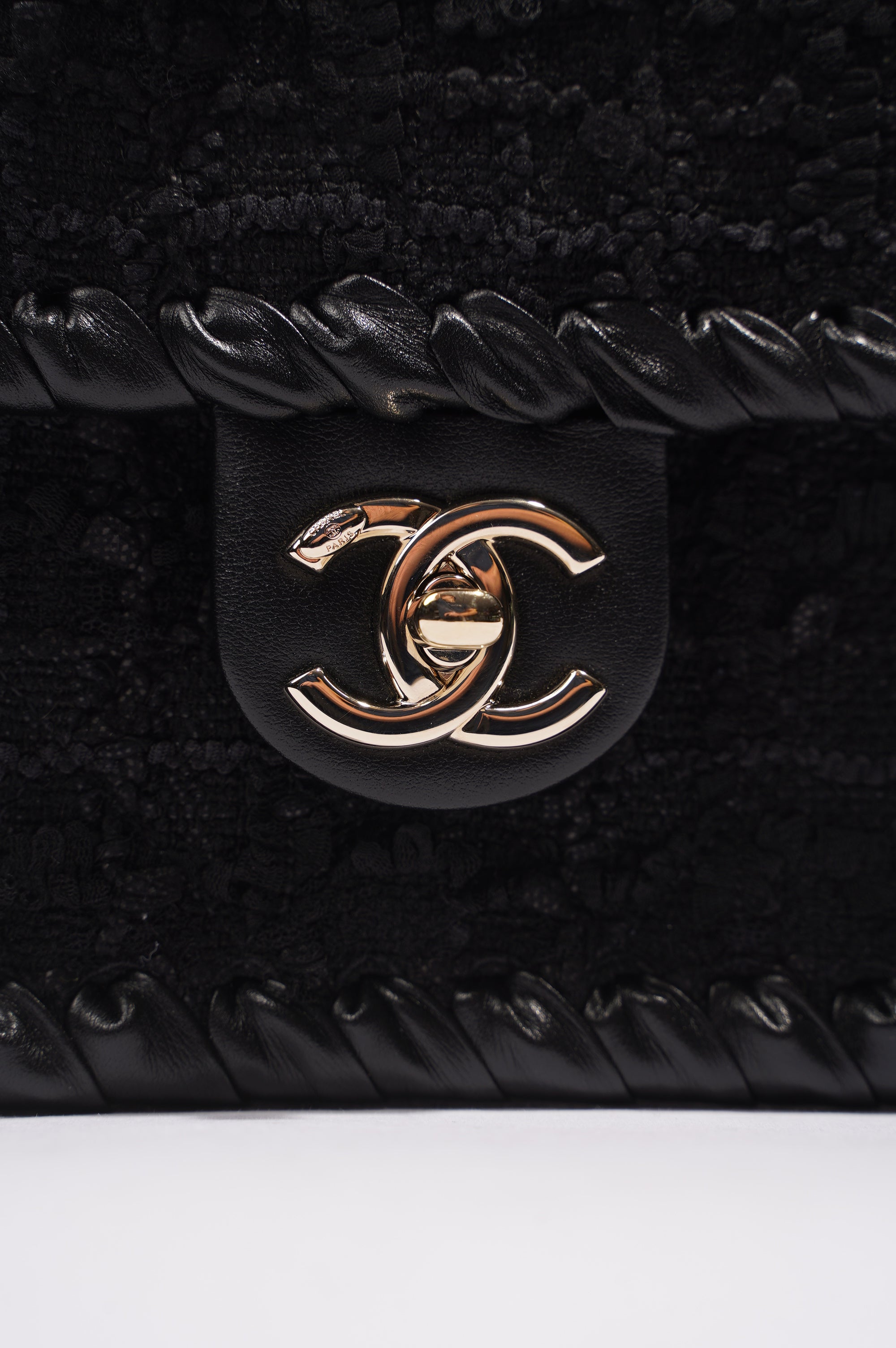 Chanel Womens Flap Bag Black Tweed Mini