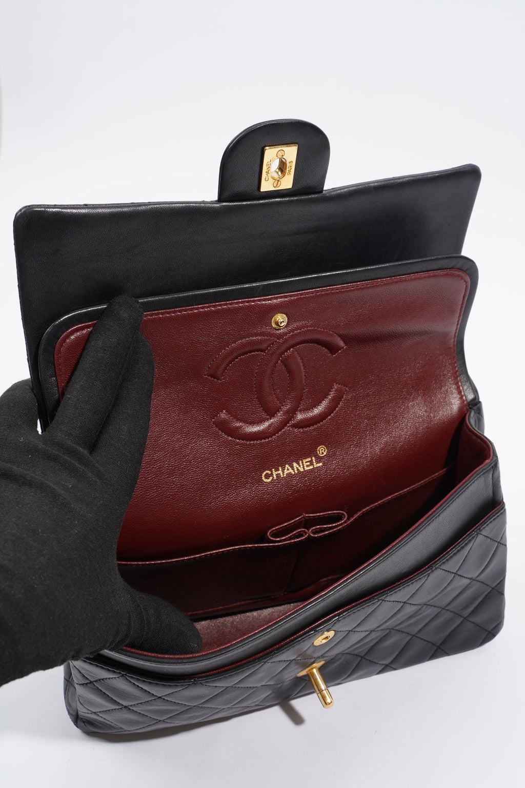 Chanel Womens Vintage Double Flap Lambskin Black Leather Medium