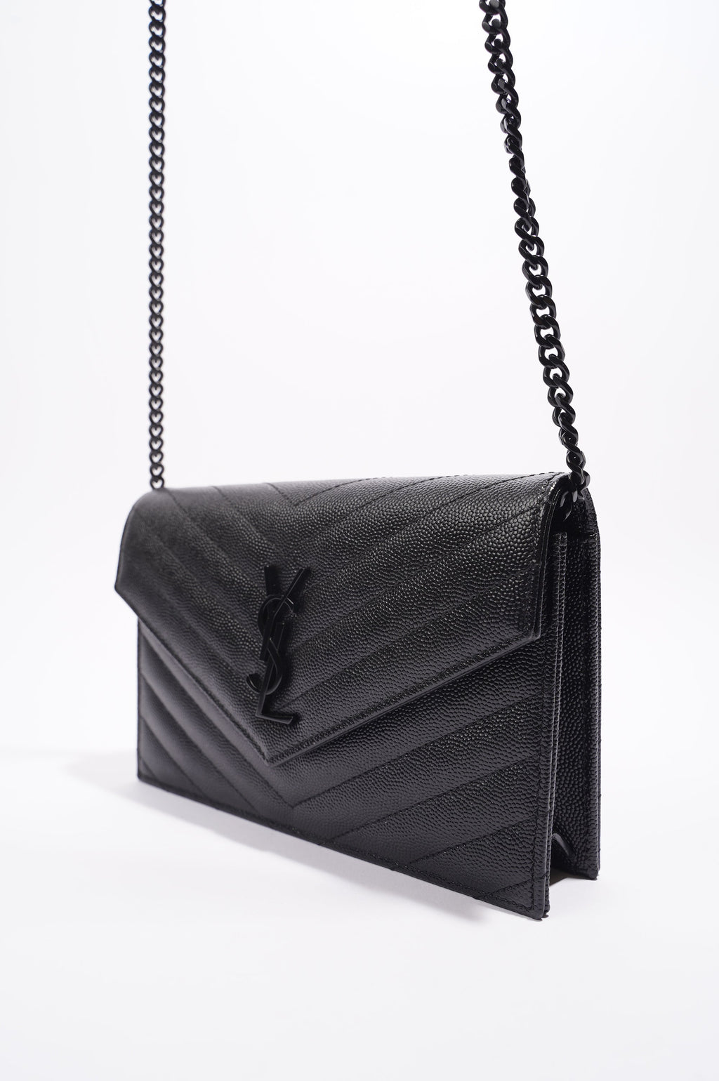 Saint Laurent Womens Cassandre Envelope Chain Bag Black Leather