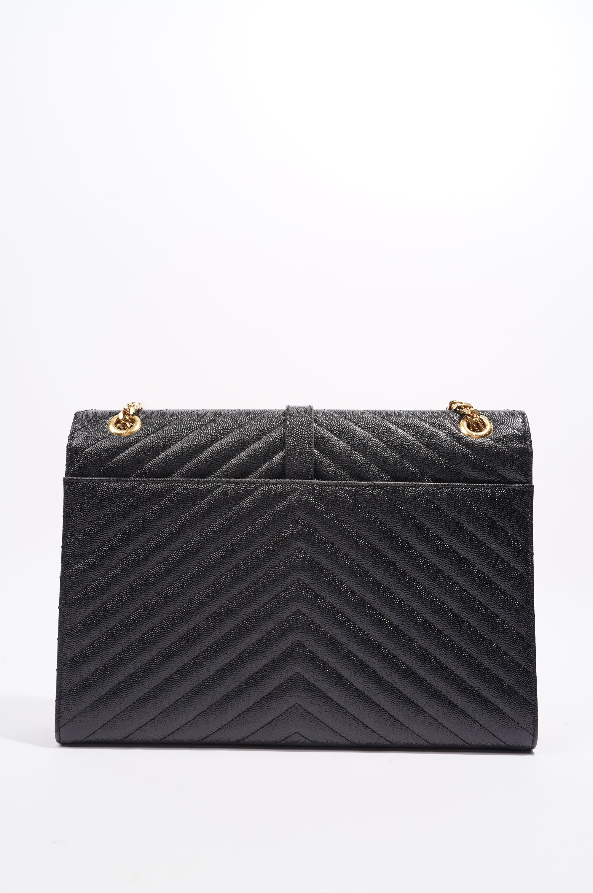 SAINT LAURENT WOMENS ENVELOPE BAG BLACK LEATHER LARGE