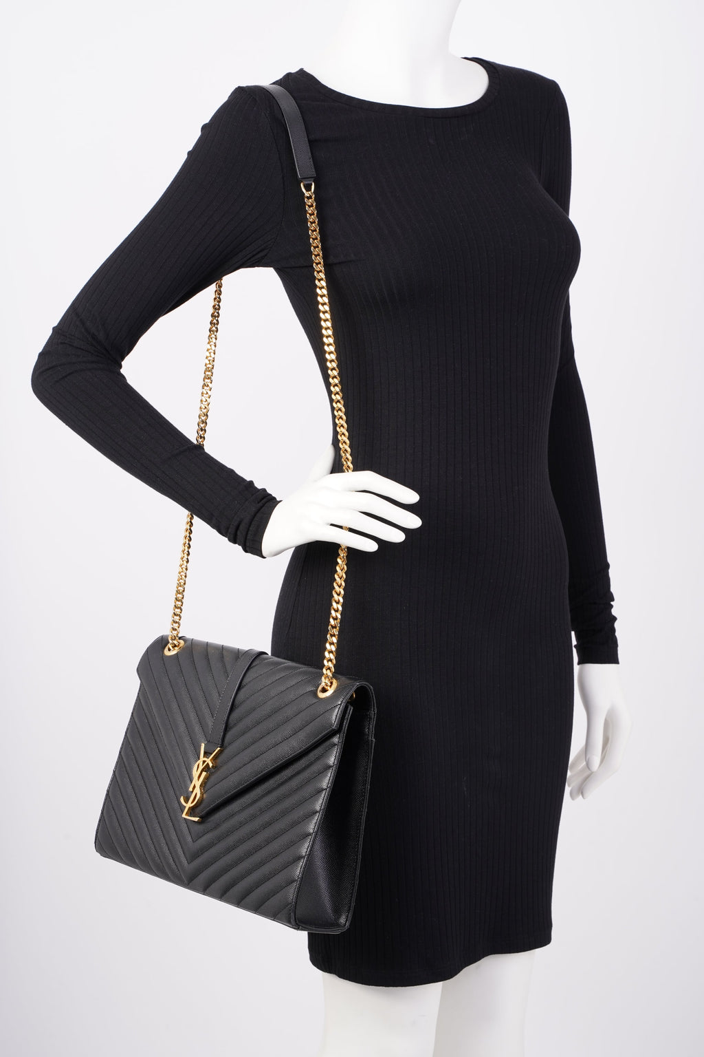 Saint Laurent Womens Envelope Bag Black Leather Large