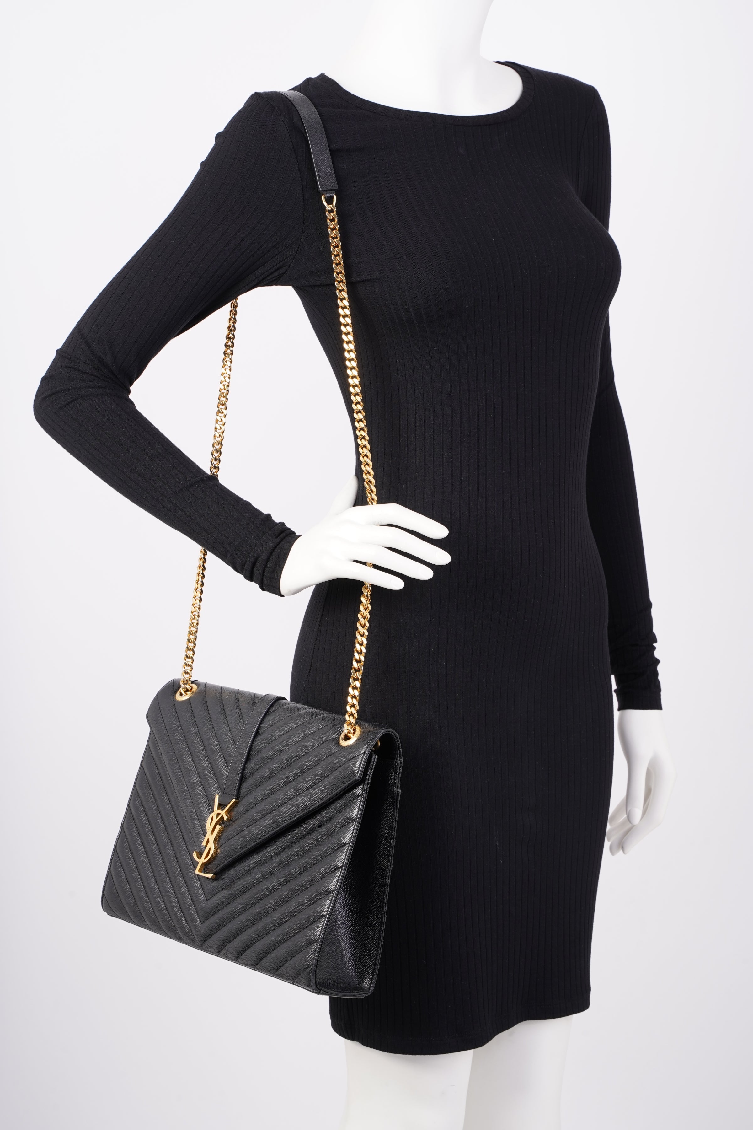 Saint Laurent Womens Envelope Bag Black Leather Large
