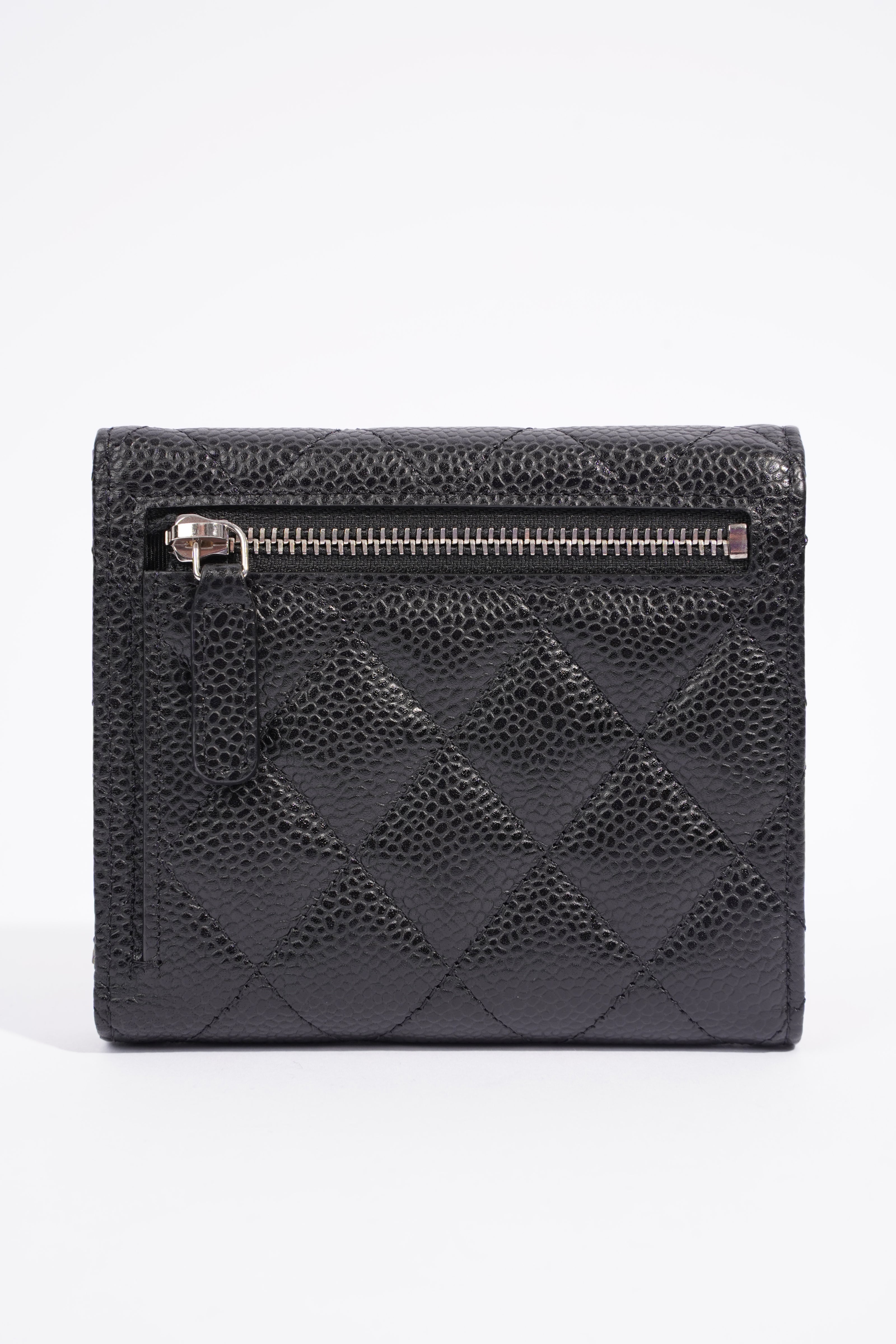 Chanel Womens Classic Flap Wallet Black Caviar Leather Small
