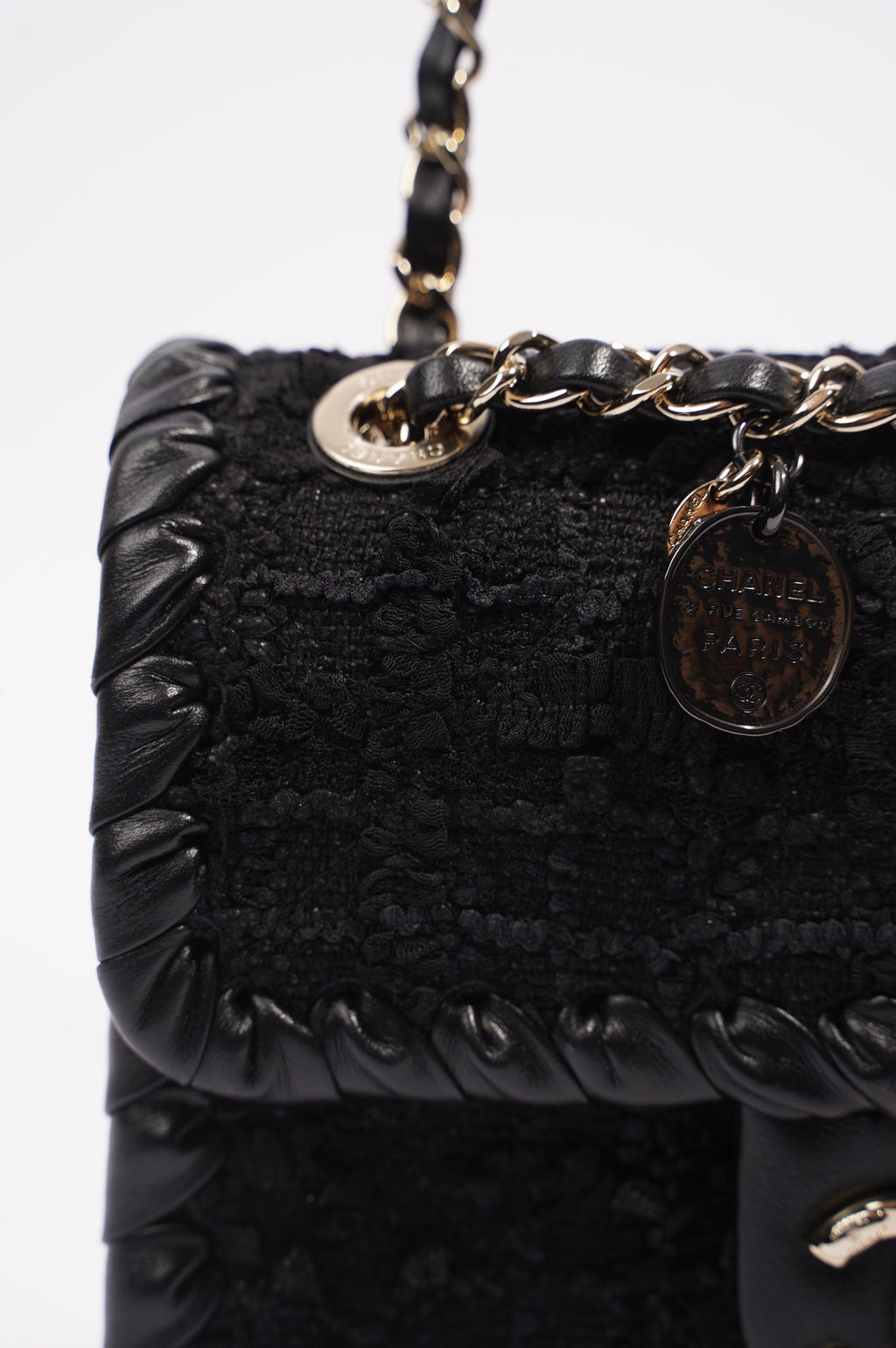 Chanel Womens Flap Bag Black Tweed Mini