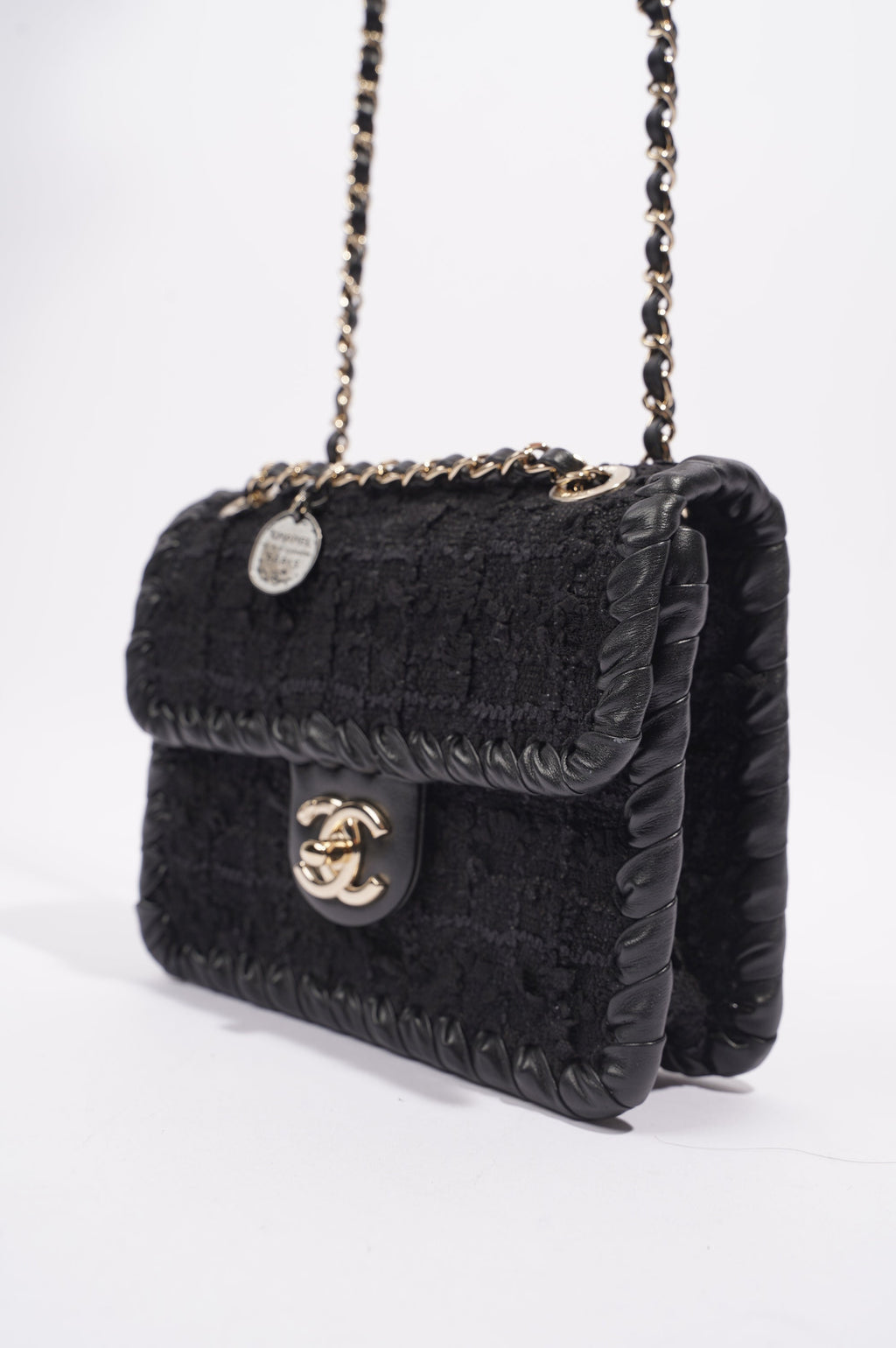 Chanel Womens Flap Bag Black Tweed Mini