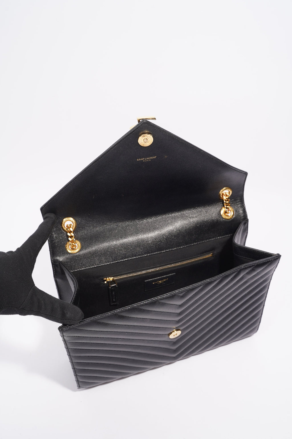 Saint Laurent Womens Envelope Bag Black Leather Large