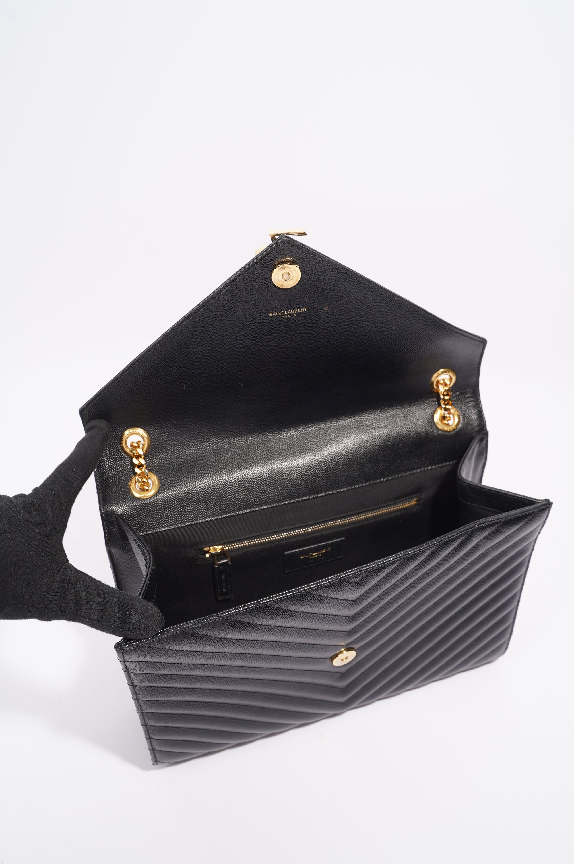 Saint Laurent Womens Envelope Bag Black Leather Large