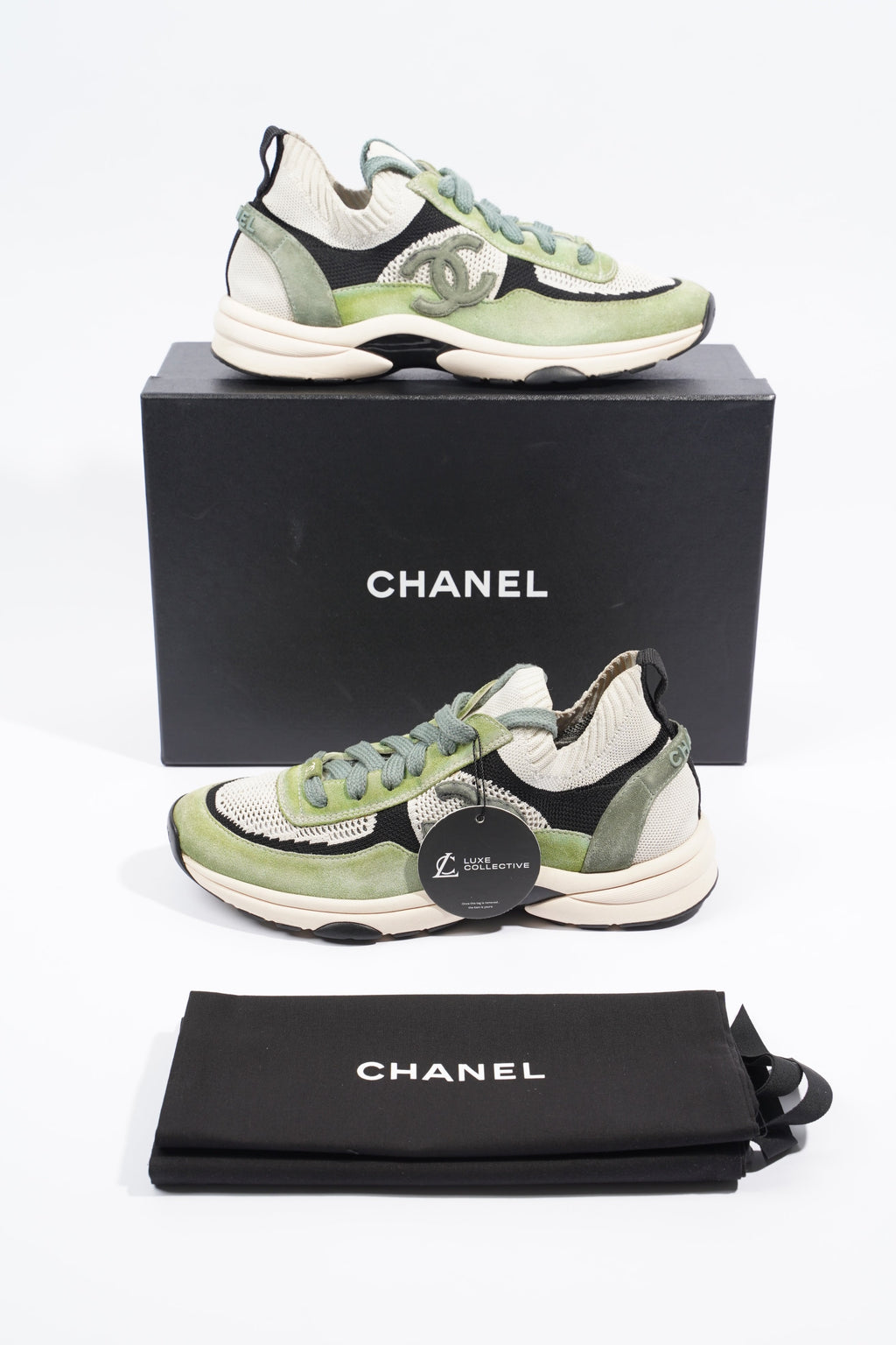 Chanel Womens CC Runner Green / Black / White EU 39.5 / UK 6.5
