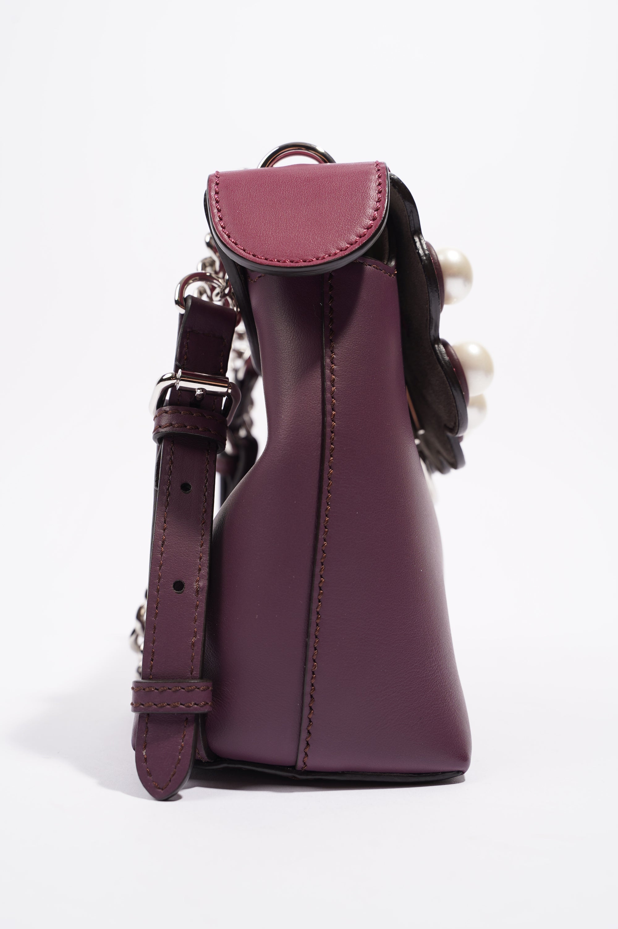 Fendi Womens Pearl Scalloped Mini Back To School Backpack Black / Cherry