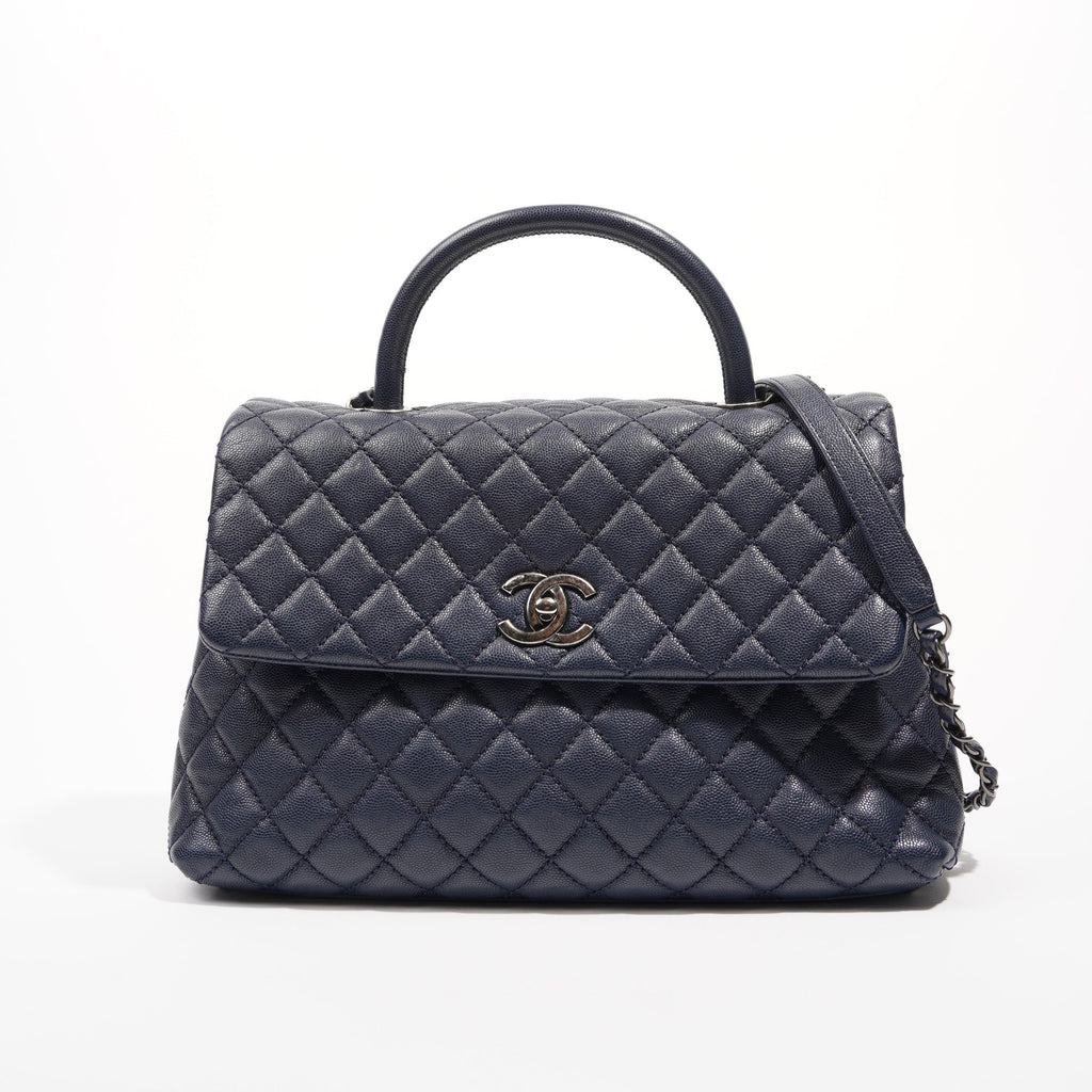 Chanel Womens Coco Top Handle Navy Large