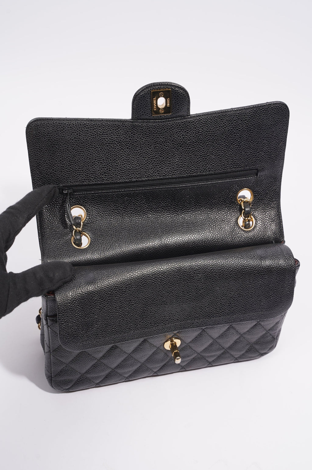 Chanel Womens Classic Flap Black Caviar Medium