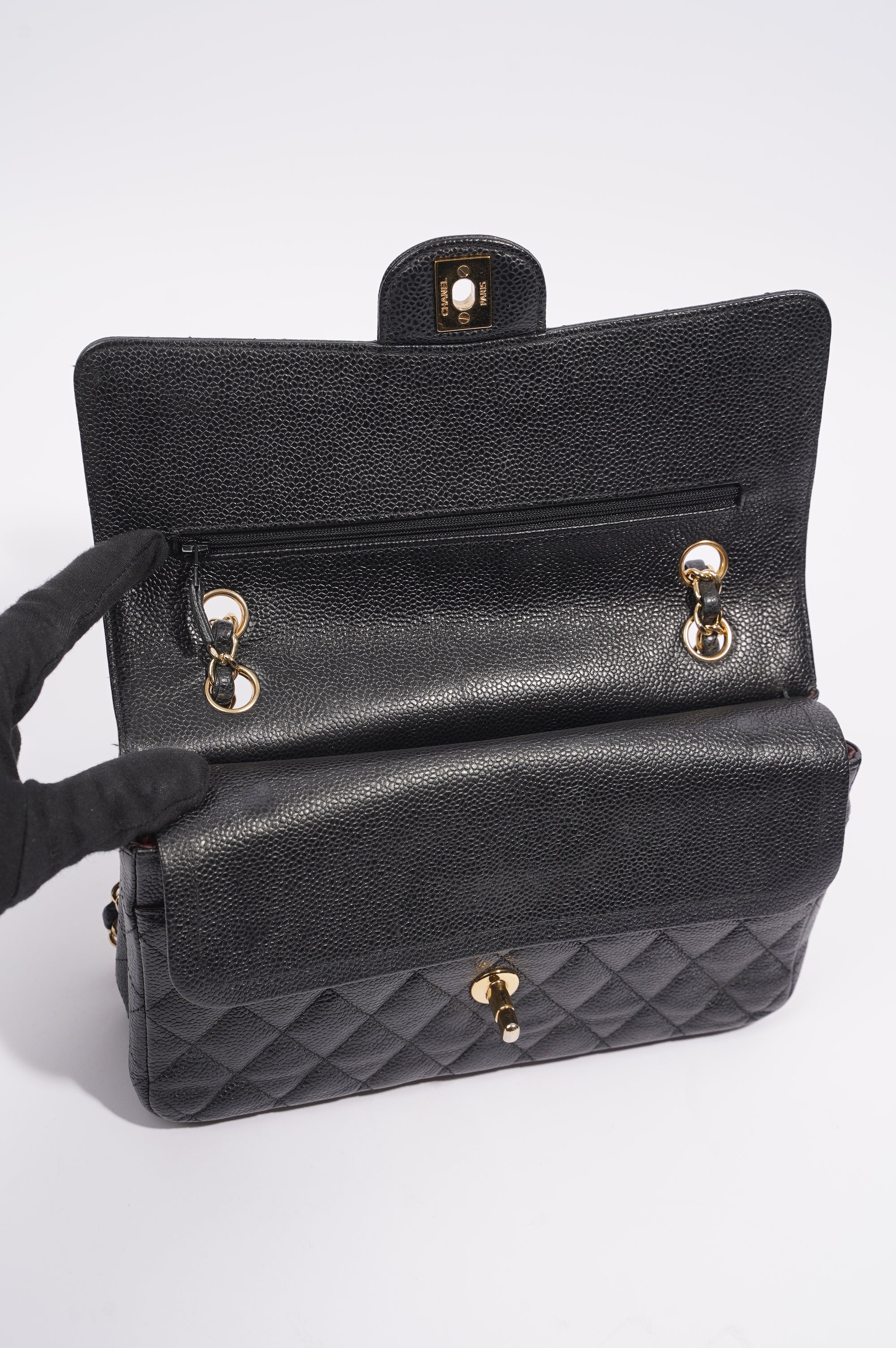 Chanel Womens Classic Flap Black Caviar Medium