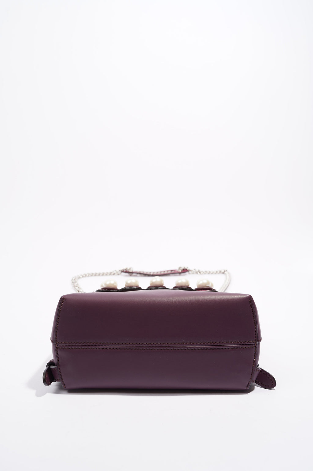 Fendi Womens Pearl Scalloped Mini Back To School Backpack Black / Cherry