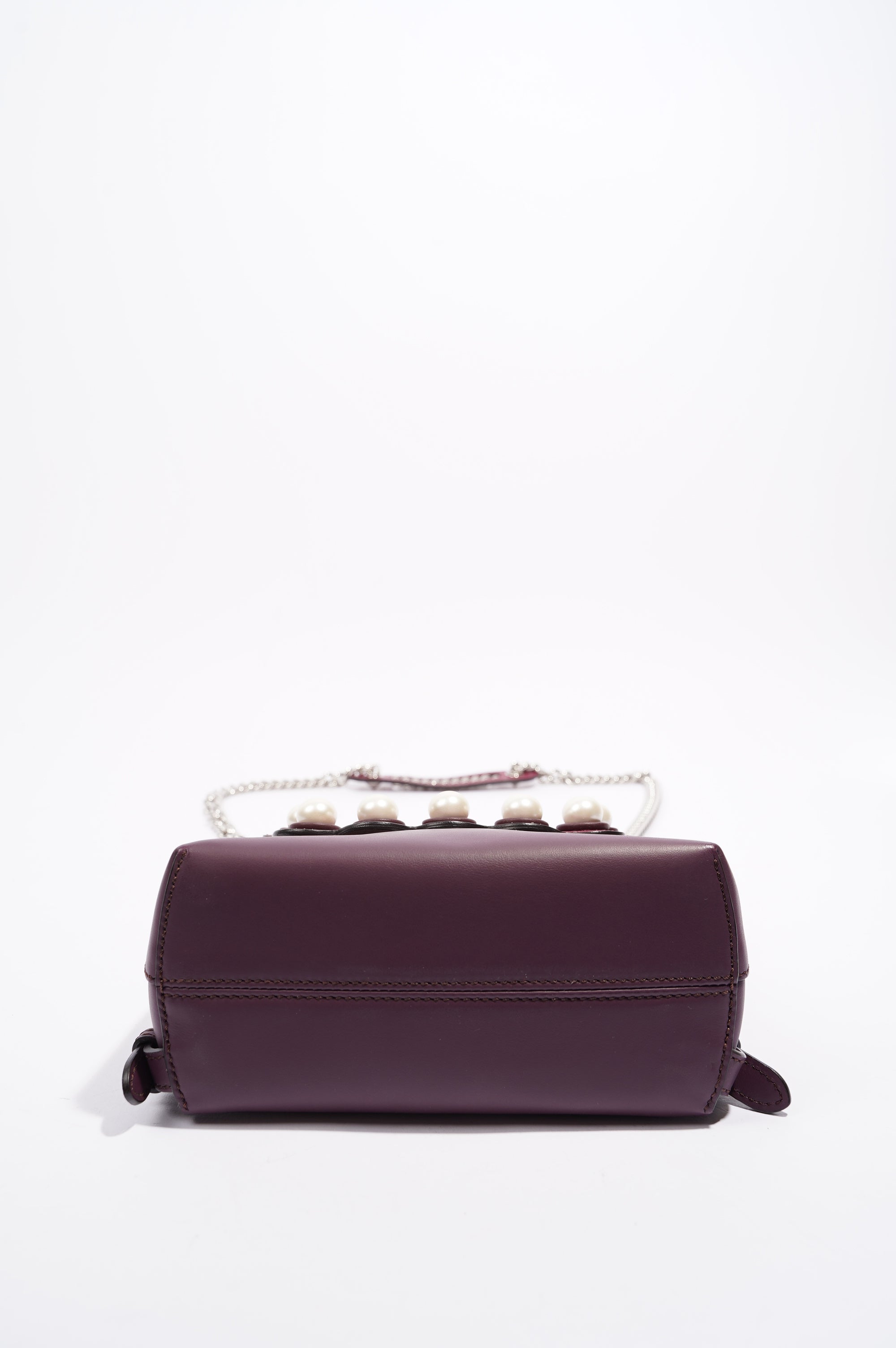 Fendi Womens Pearl Scalloped Mini Back To School Backpack Black / Cherry