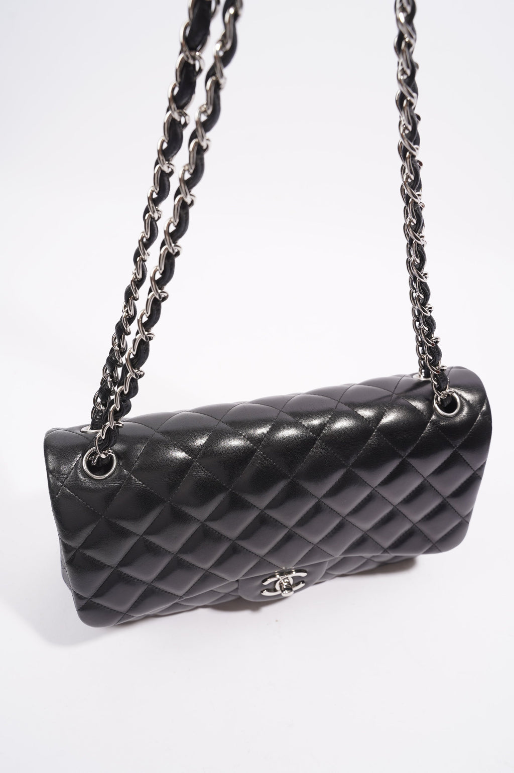 Chanel Double Flap Bag Black Lambskin Leather Large