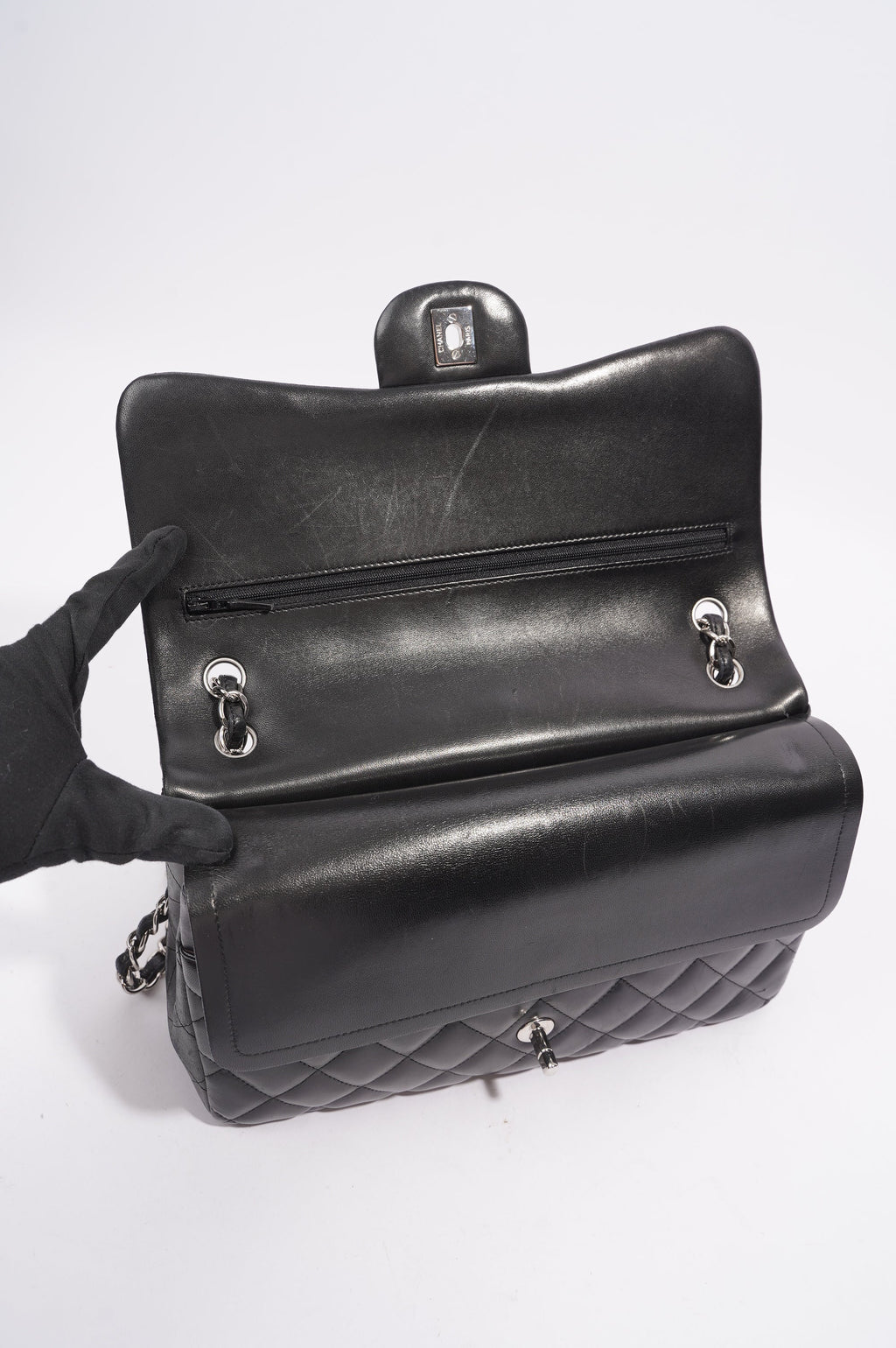 Chanel Double Flap Bag Black Lambskin Leather Large
