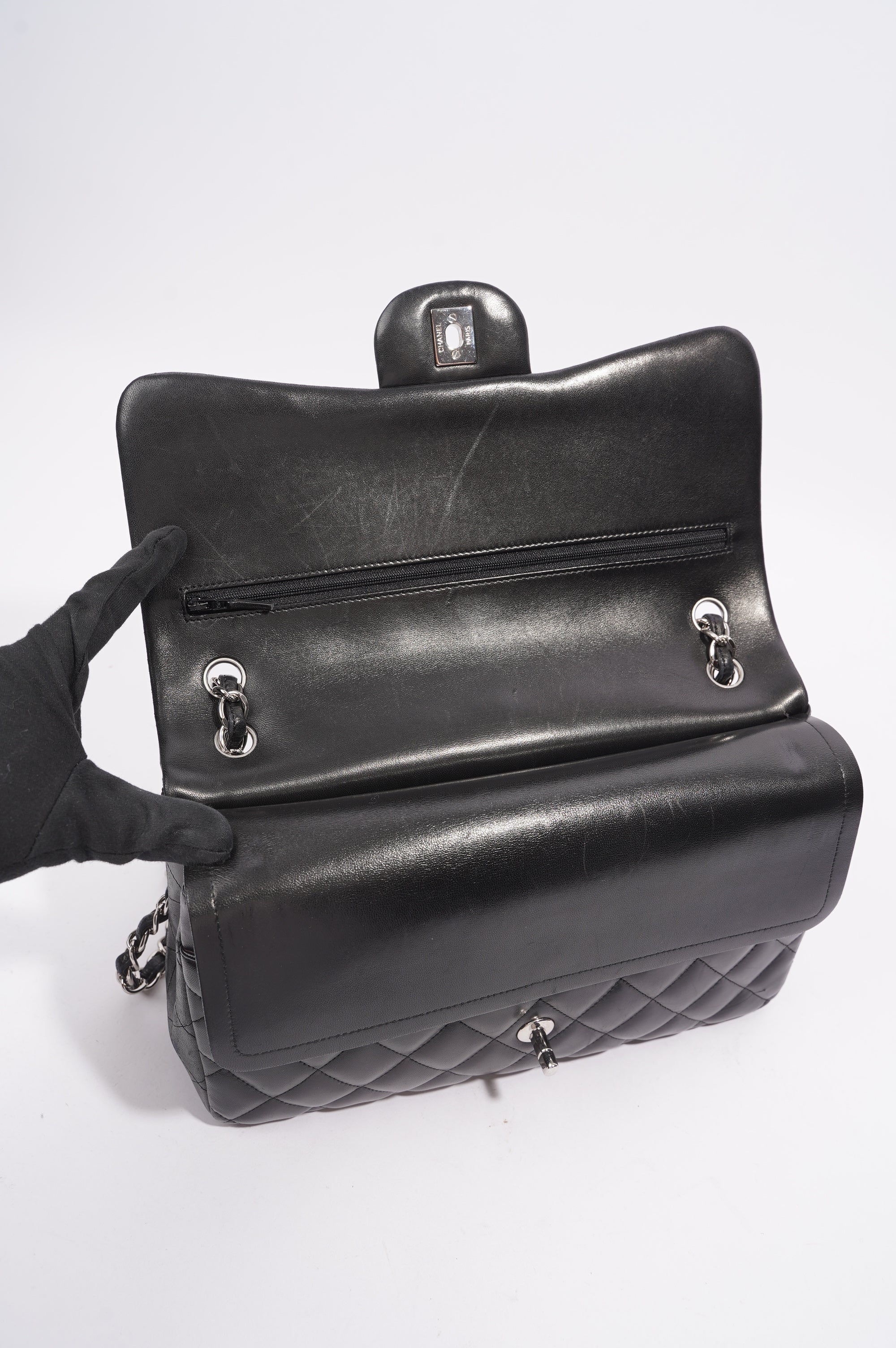 Chanel Double Flap Bag Black Lambskin Leather Large