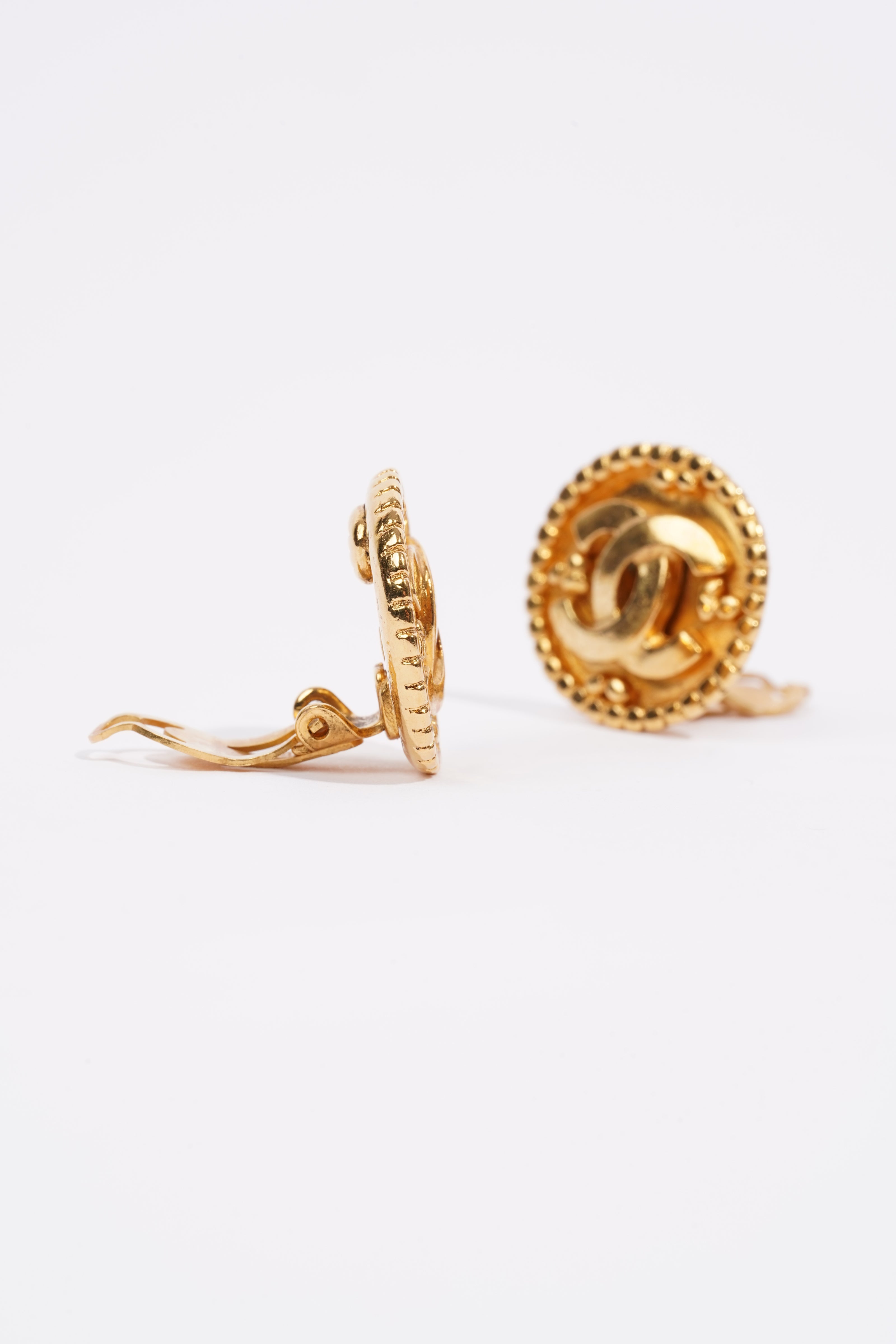 Chanel Logo Earrings Gold Gold Plated