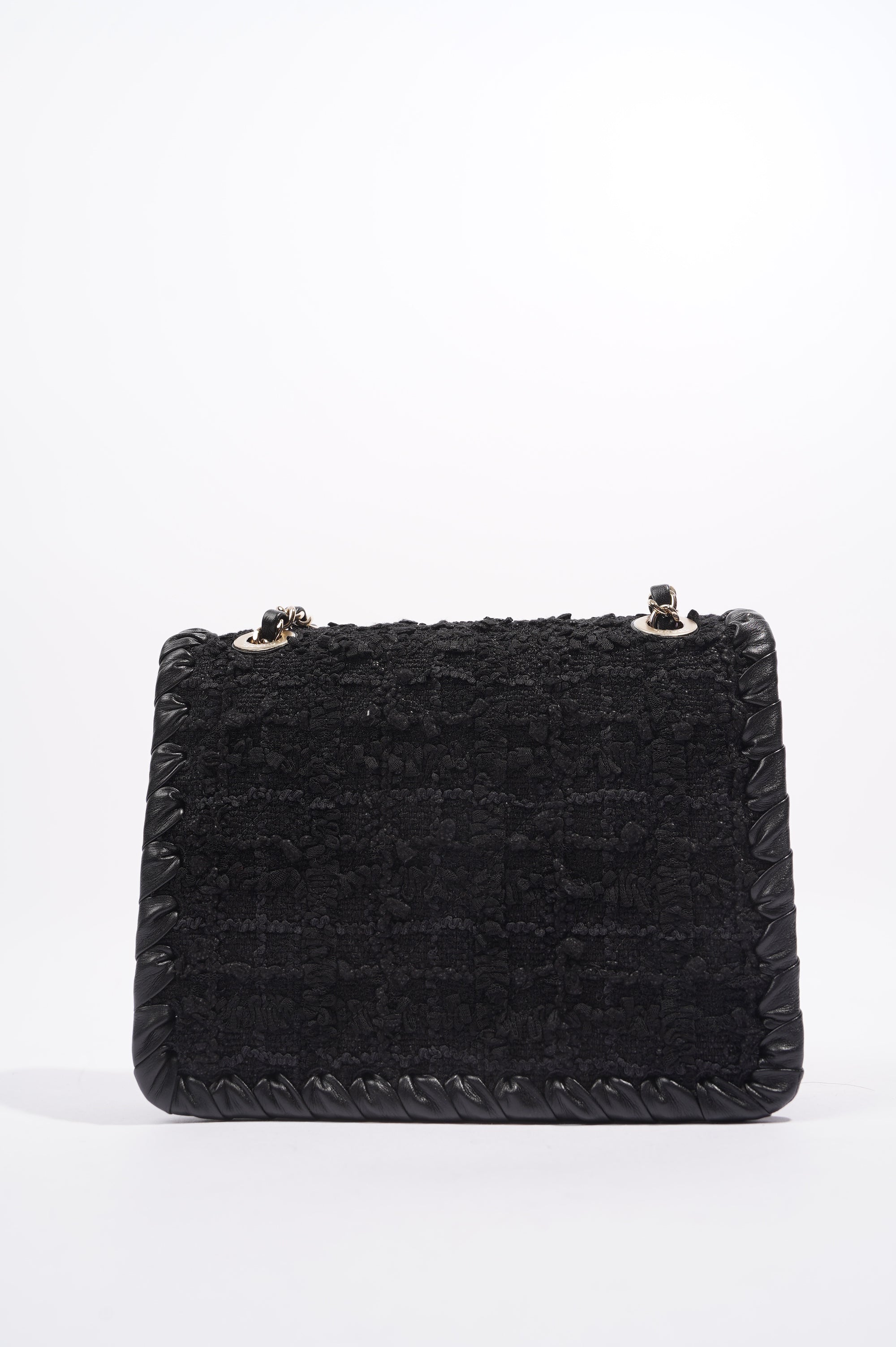Chanel Womens Flap Bag Black Tweed Mini
