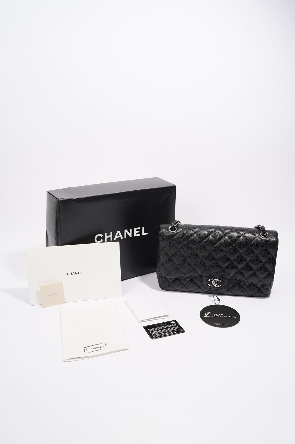Chanel Womens Caviar Classic Double Flap Black Large