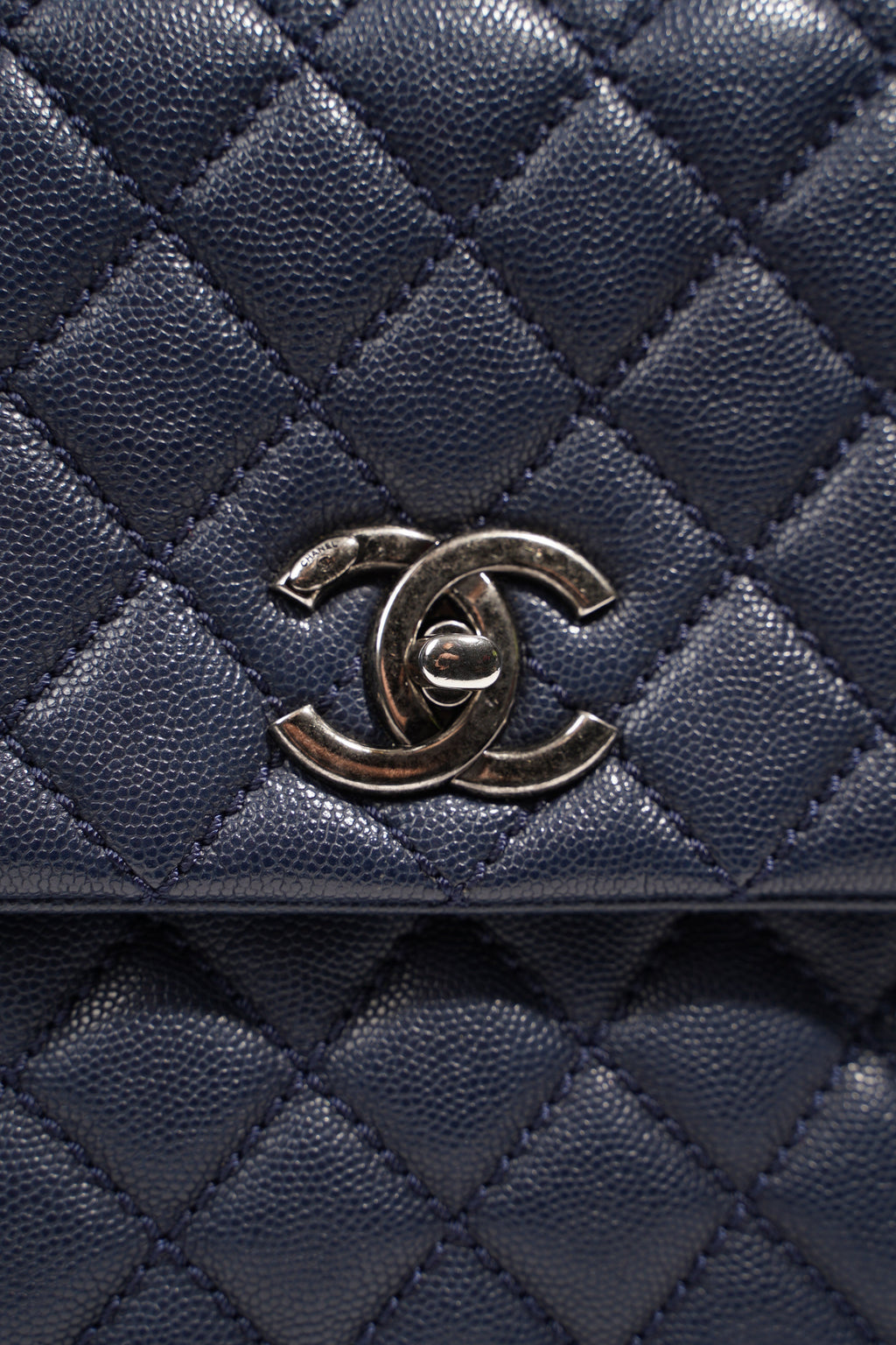 Chanel Womens Coco Top Handle Navy Large