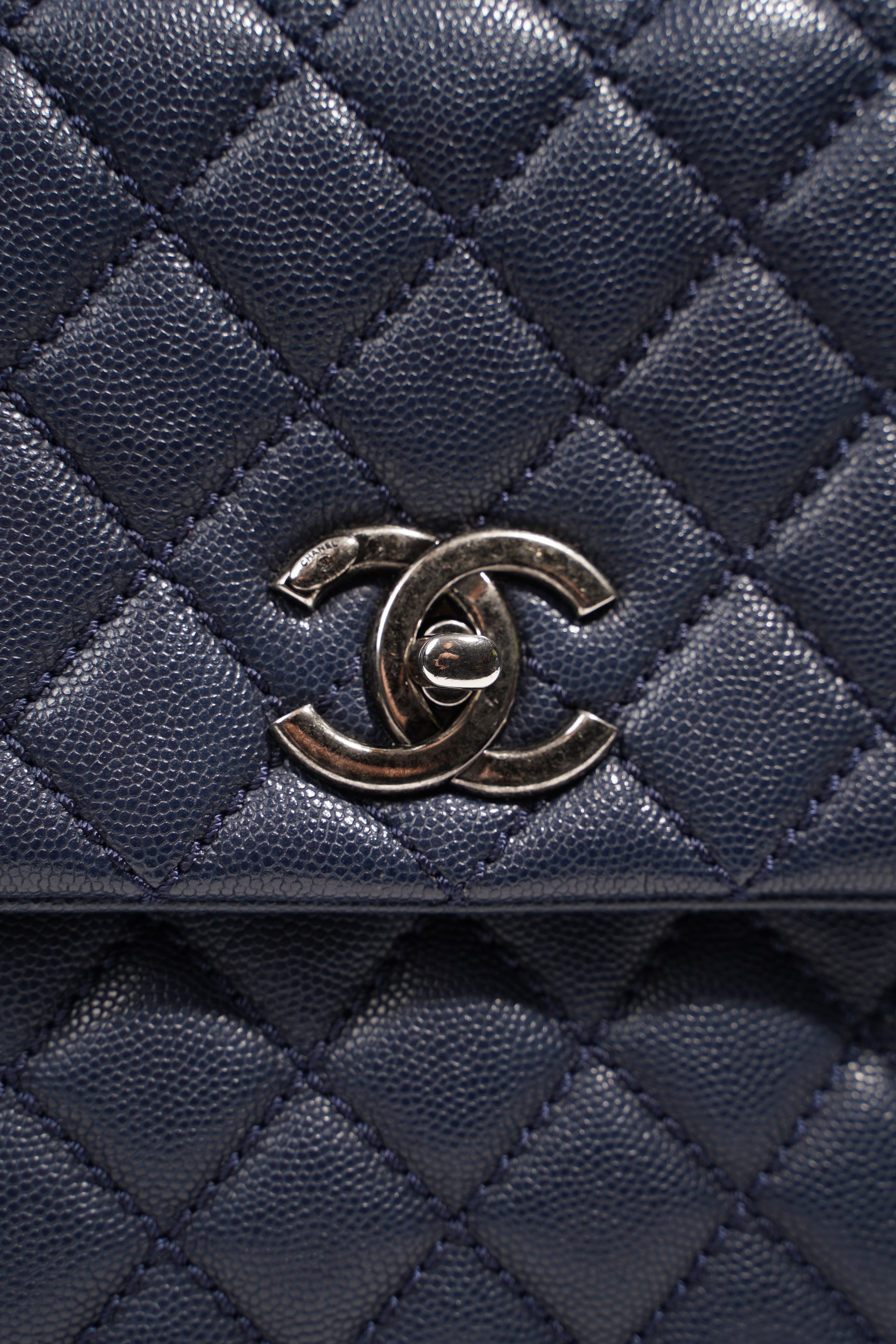 Chanel Womens Coco Top Handle Navy Large