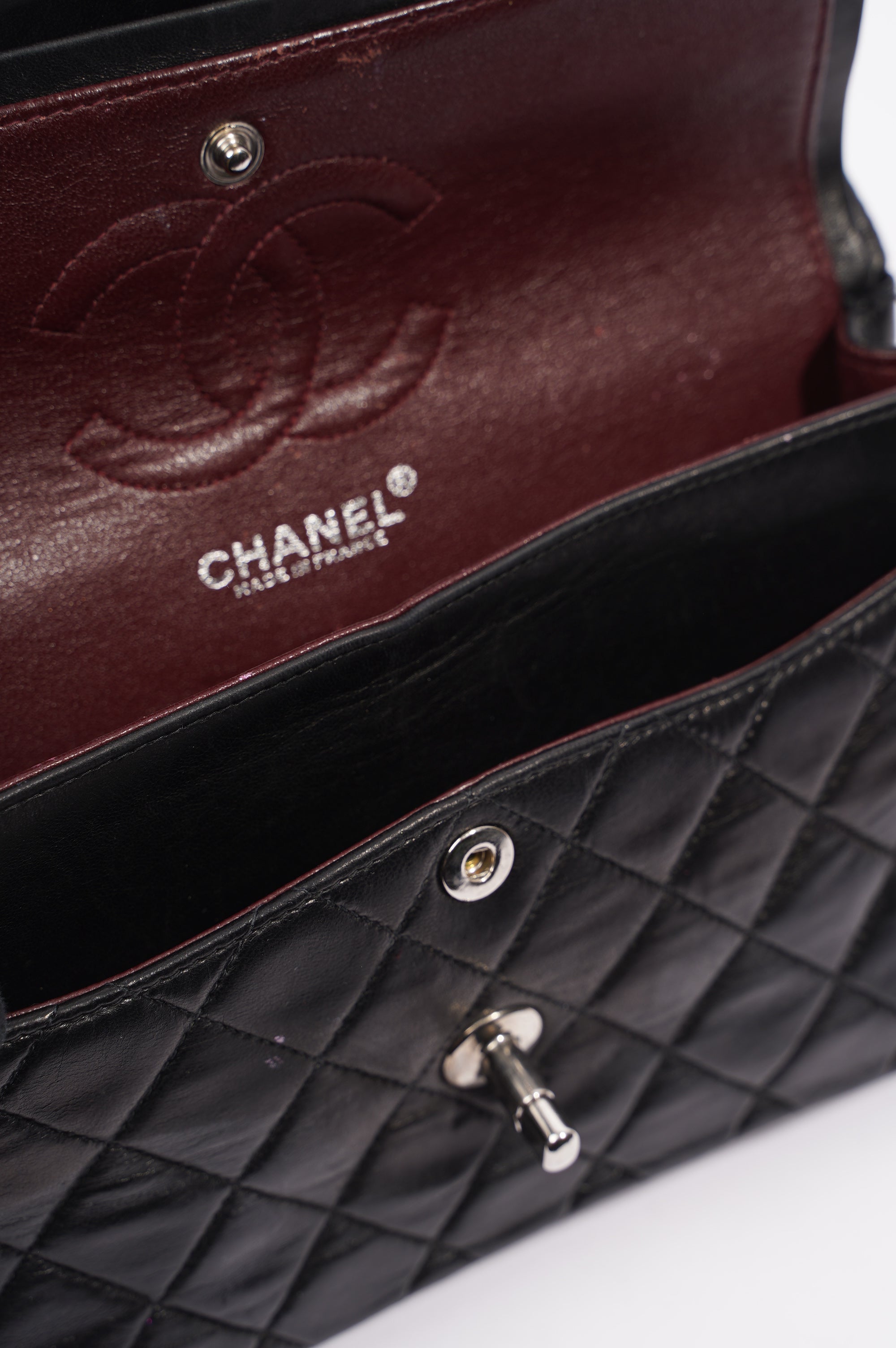 Chanel Womens Lambskin Double Flap Black Small