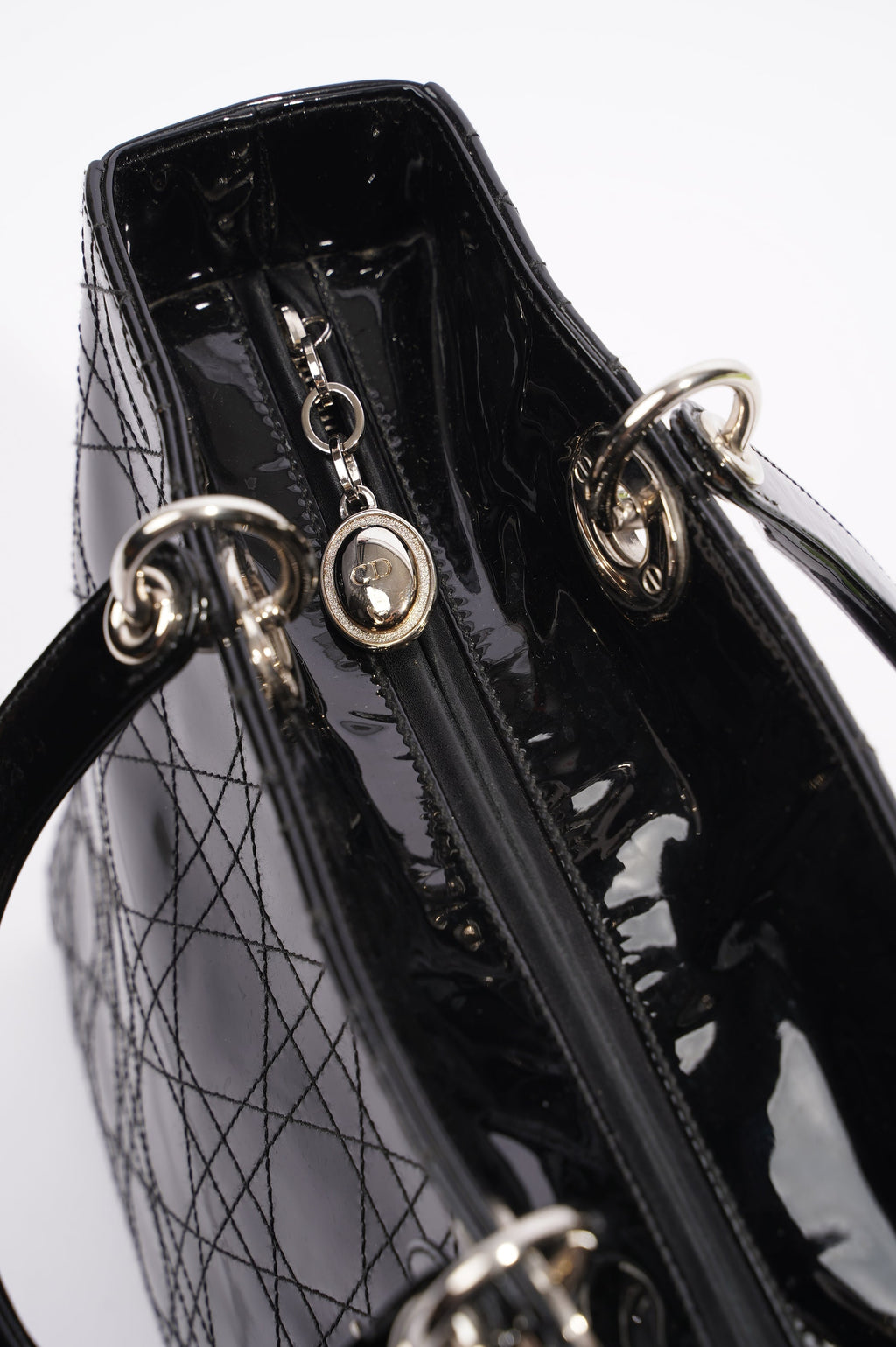 Christian Dior Lady Dior Bag Black Patent Leather Large