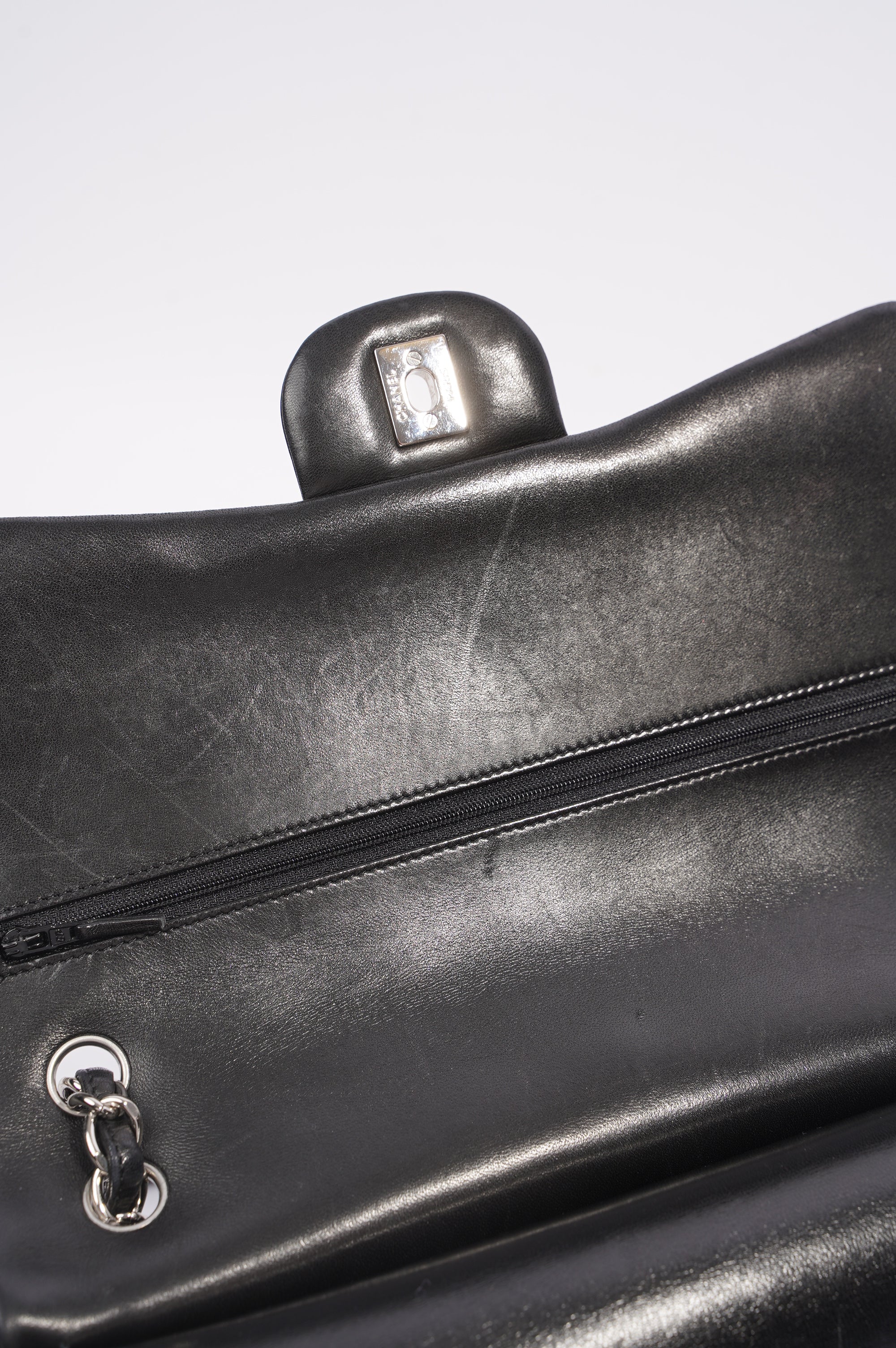 Chanel Double Flap Bag Black Lambskin Leather Large